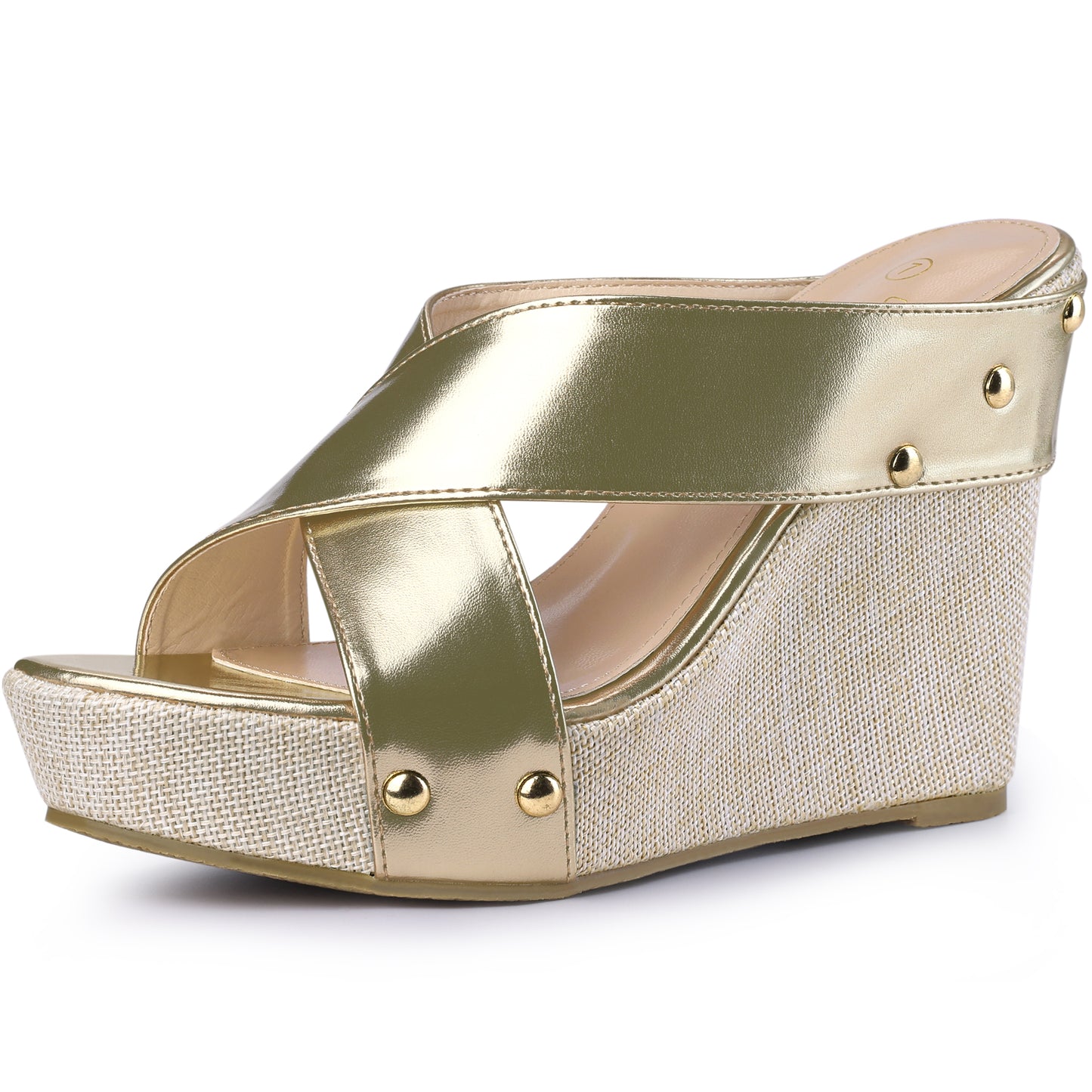 Sandalias de cuña con plataforma y punta abierta de lino para mujer