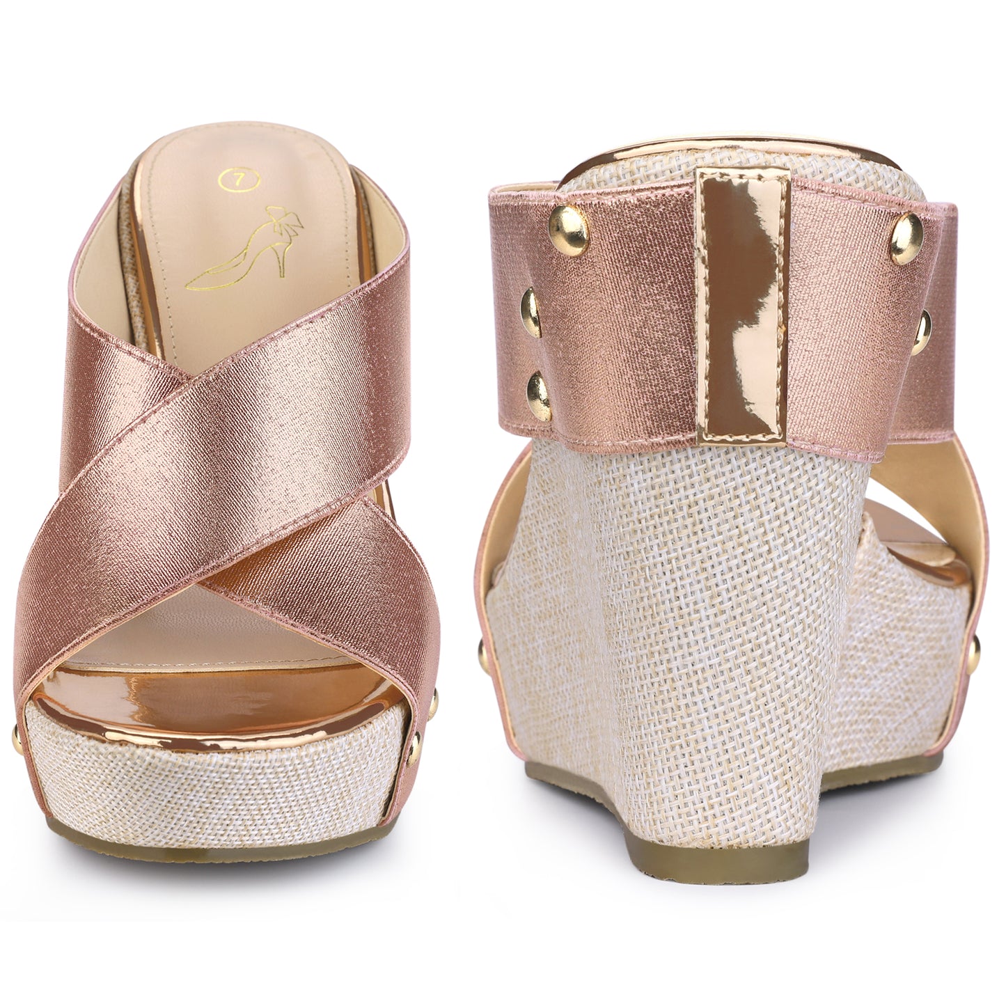 Sandalias de cuña con plataforma y punta abierta de lino para mujer