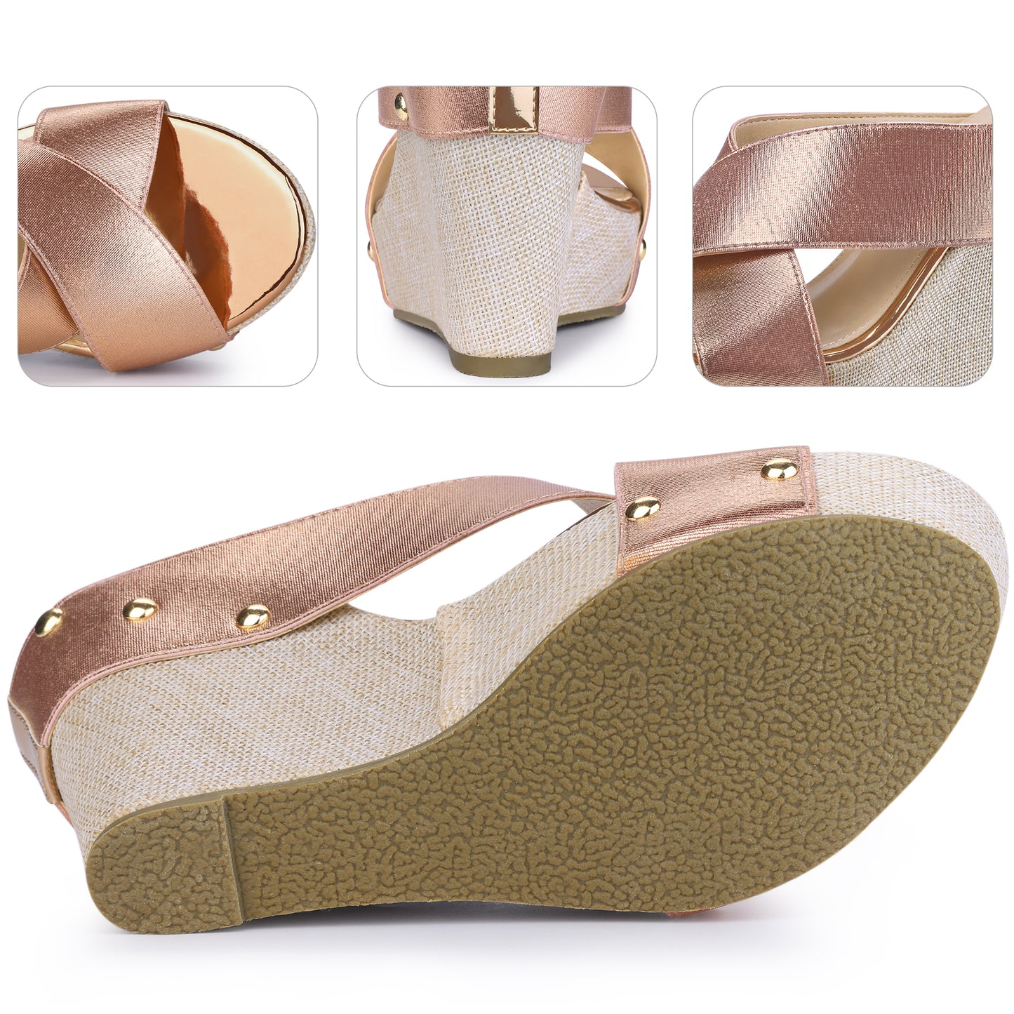 Sandalias de cuña con plataforma y punta abierta de lino para mujer