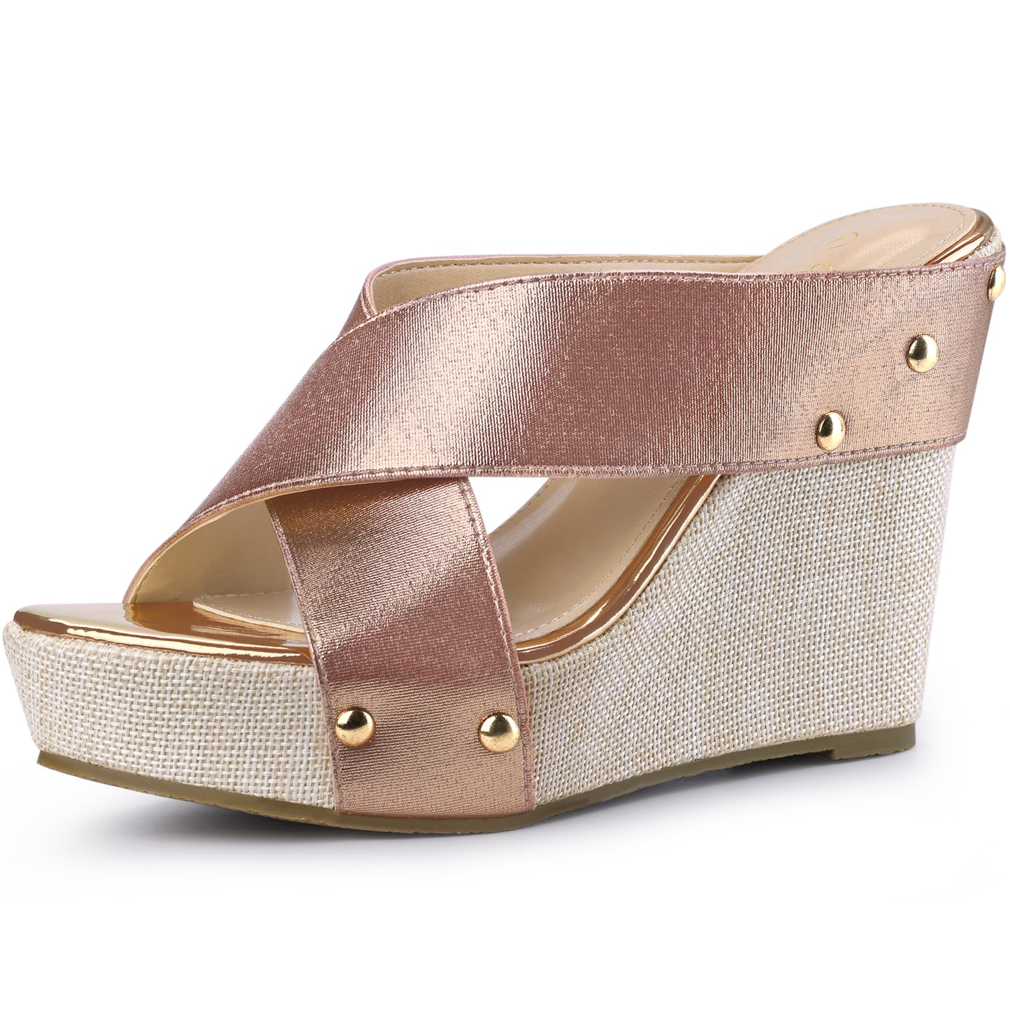 Sandalias de cuña con plataforma y punta abierta de lino para mujer