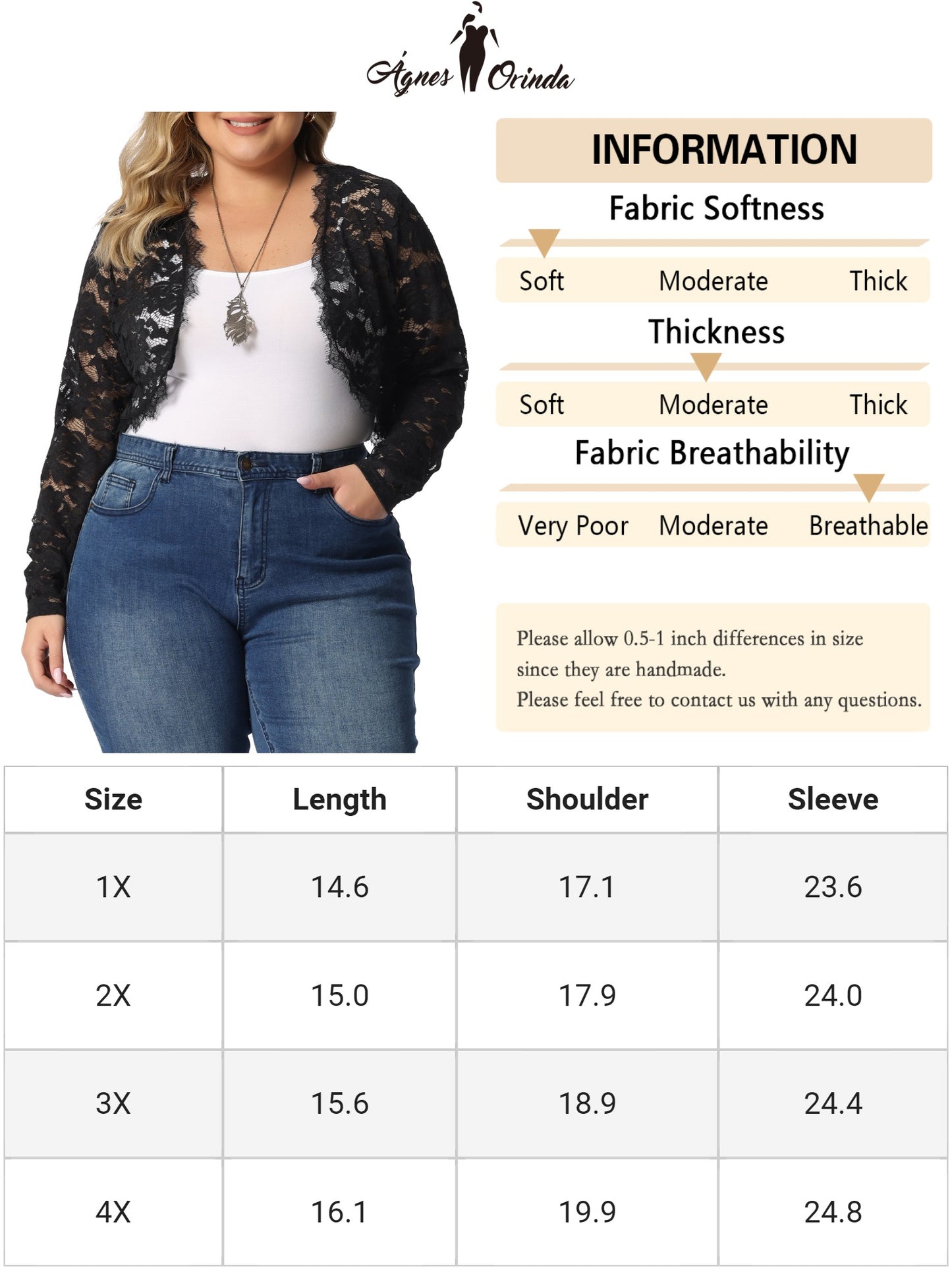 Women Plus Size Lace Shrug Long Sleeve Floral Lace Bolero Top