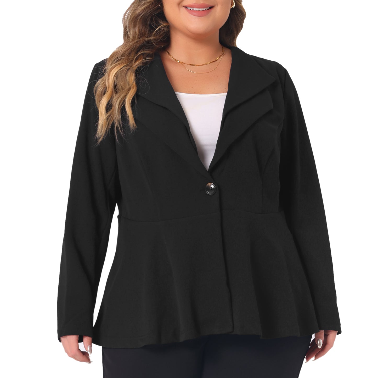Women's Plus Size Casual Blazers Work Office Double Notch Lapel Peplum Jacket Blazer