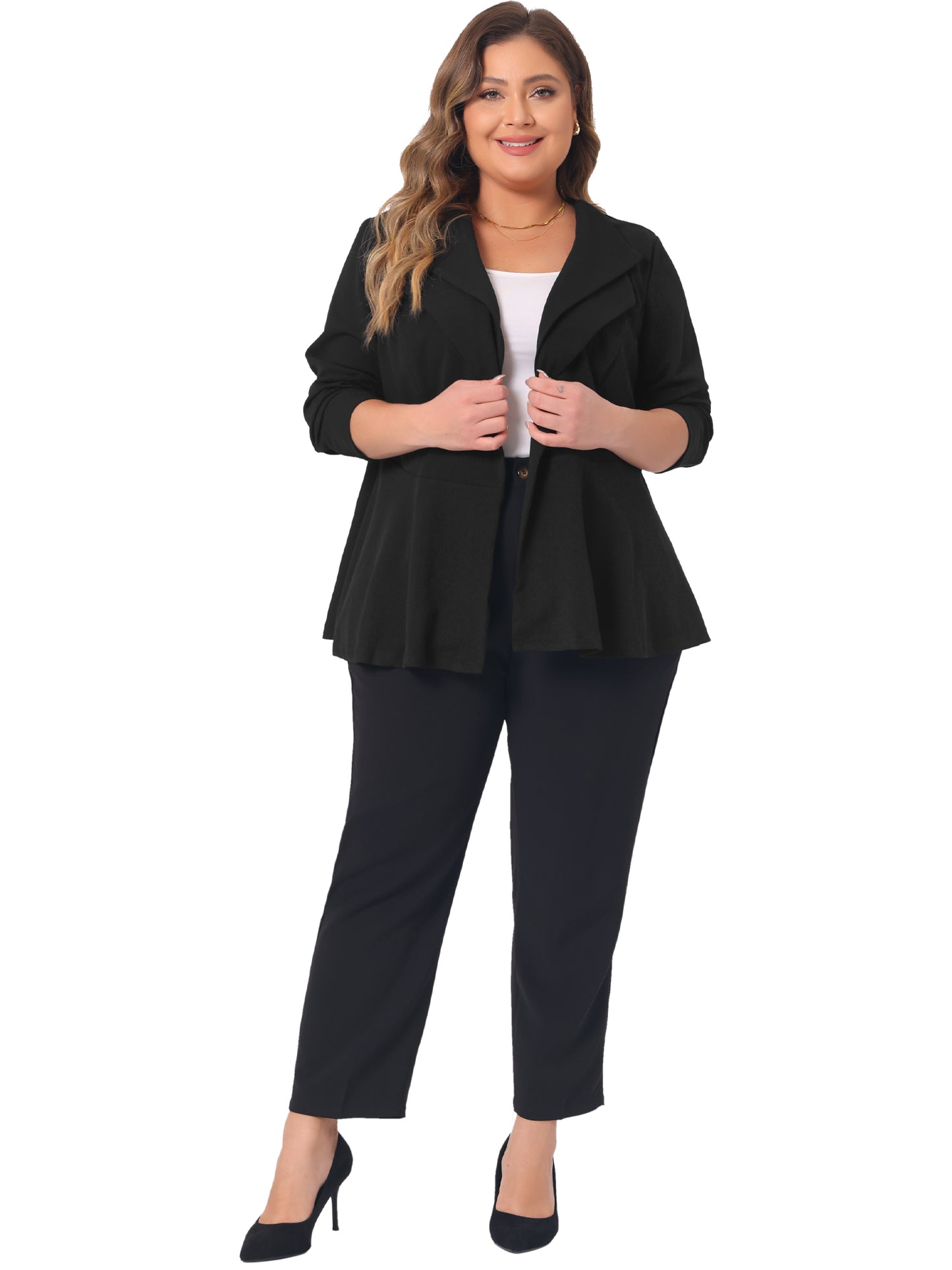 Women's Plus Size Casual Blazers Work Office Double Notch Lapel Peplum Jacket Blazer