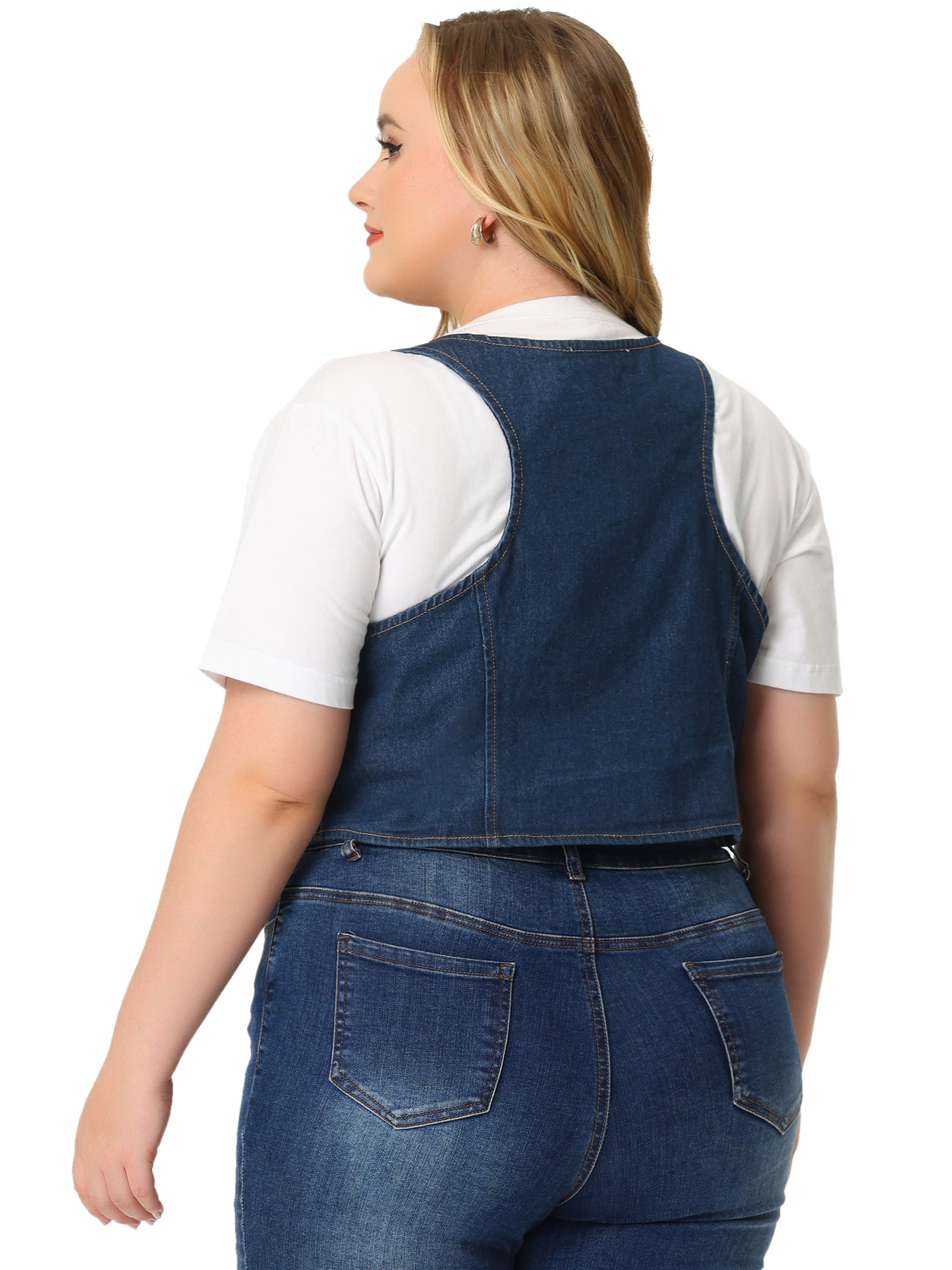 Women Plus Size Denim Vest Jean Top Button Down Waistcoat Casual Sleeveless Jacket
