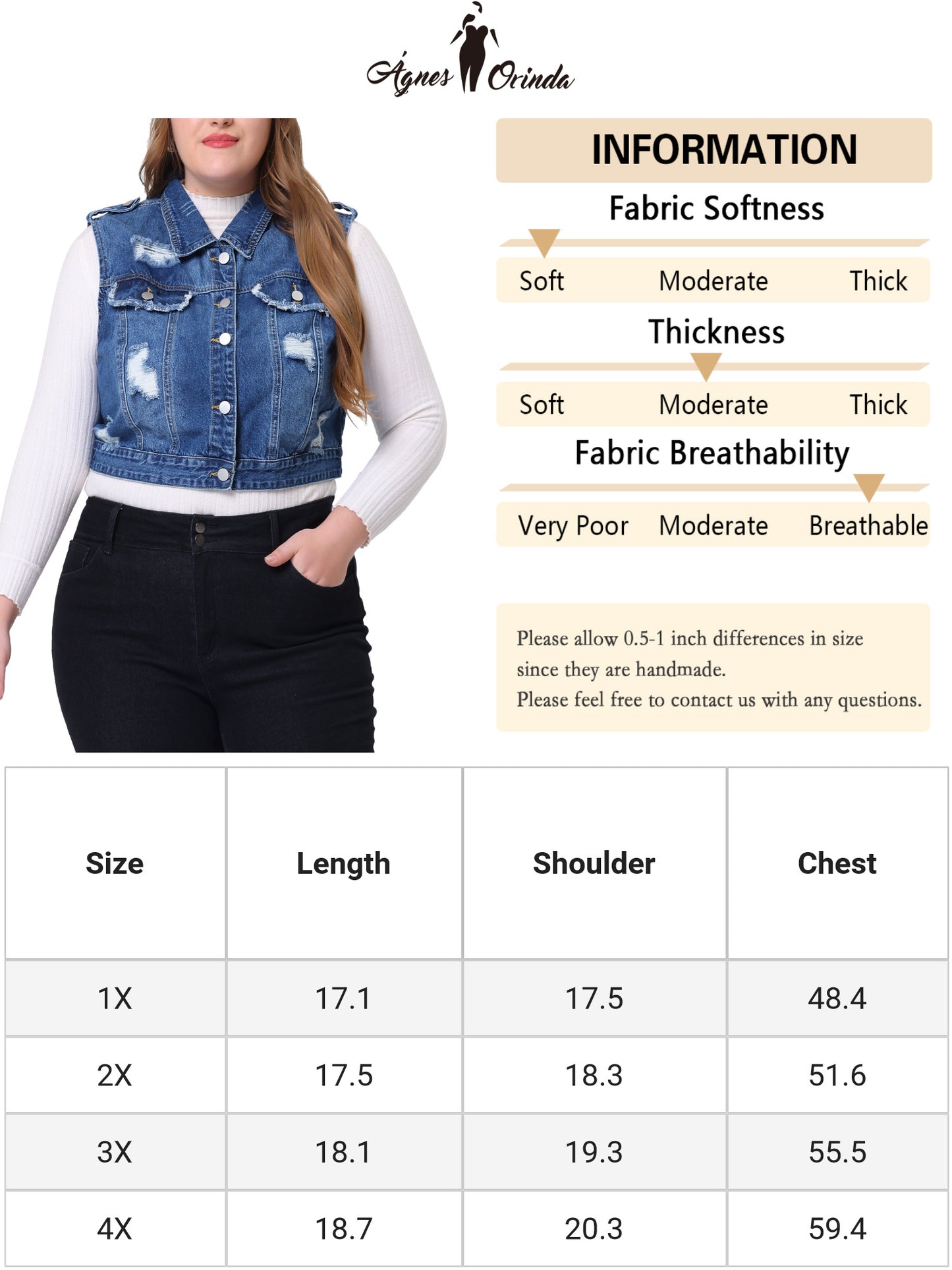 Women Plus Size Denim Vest Sleeveless Button Jean Crop Denim Jacket Vest