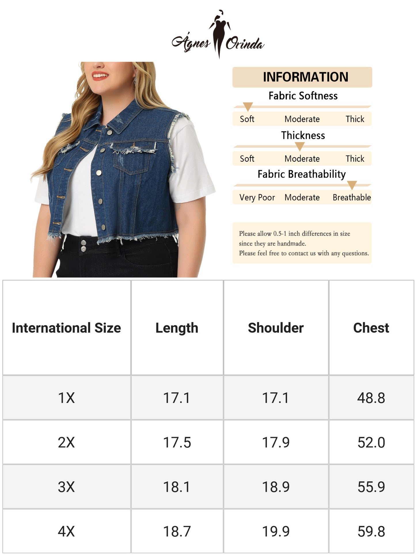 Women Plus Size Denim Jacket Button Down Distressed Sleeveless Jean Vest