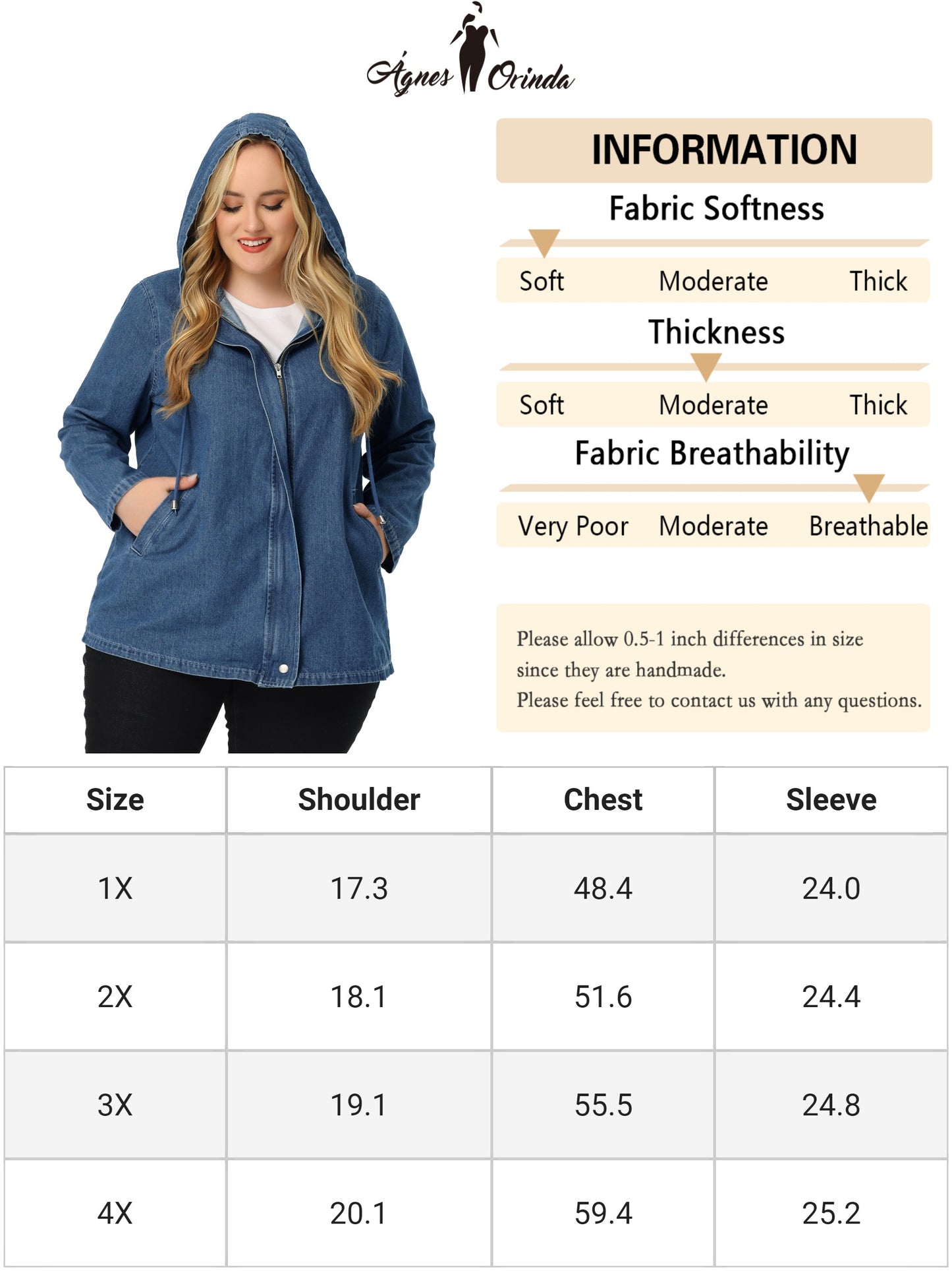 Women Plus Size Denim Jackets with Hood Layered Drawstring Utility Pockets Jean Jacket