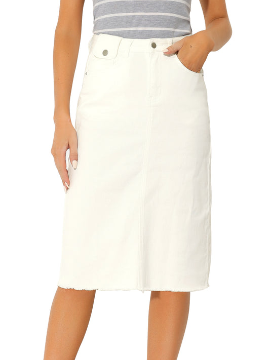 Women's Casual Jean Skirt High Waist Back Slit Stretch Denim Skirt (Available in Plus Size)