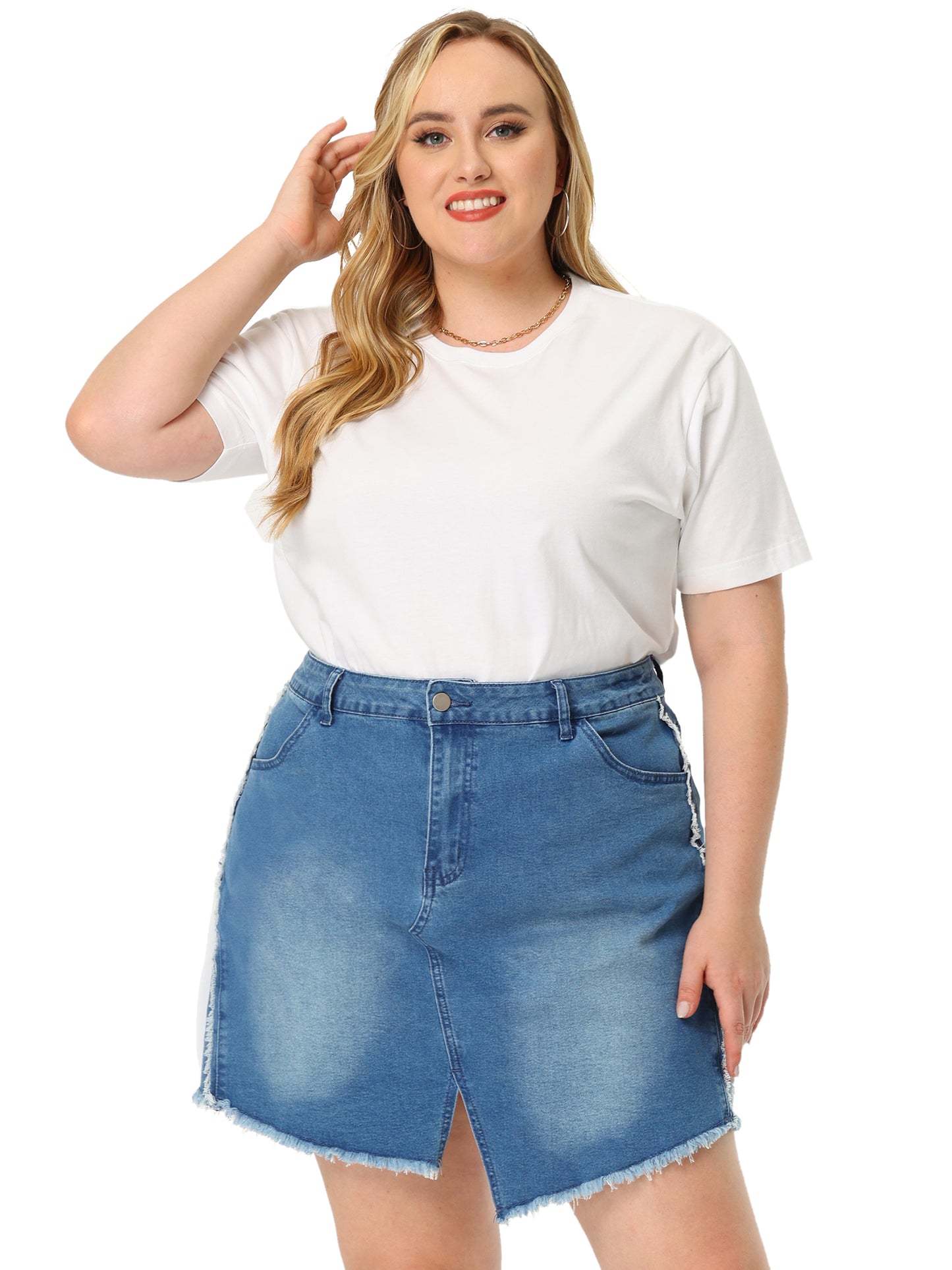 Women Plus Size Denim Skirt Slit Jean Mini Skirts With Pockets
