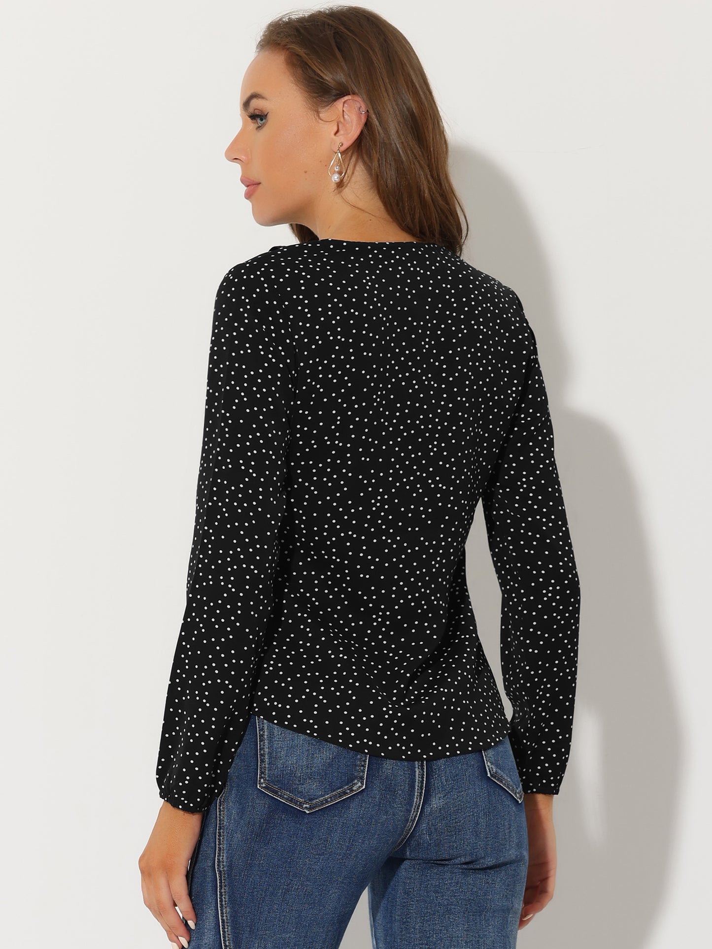 Women's Ruffle Neck Chiffon Top Long Sleeve Casual Office Blouse