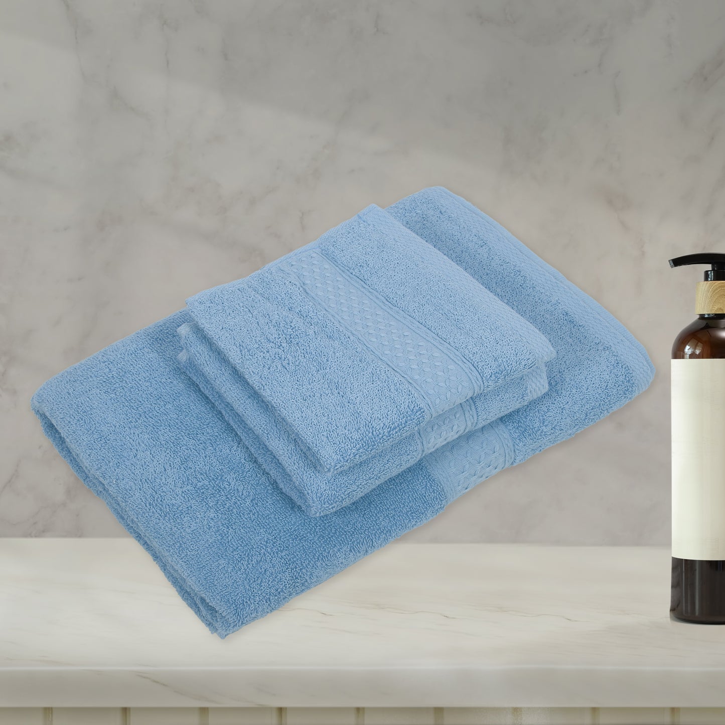 3 Pcs Cotton Bath Towel, Soft Absorbent Classic Towels Set, Blue Gray