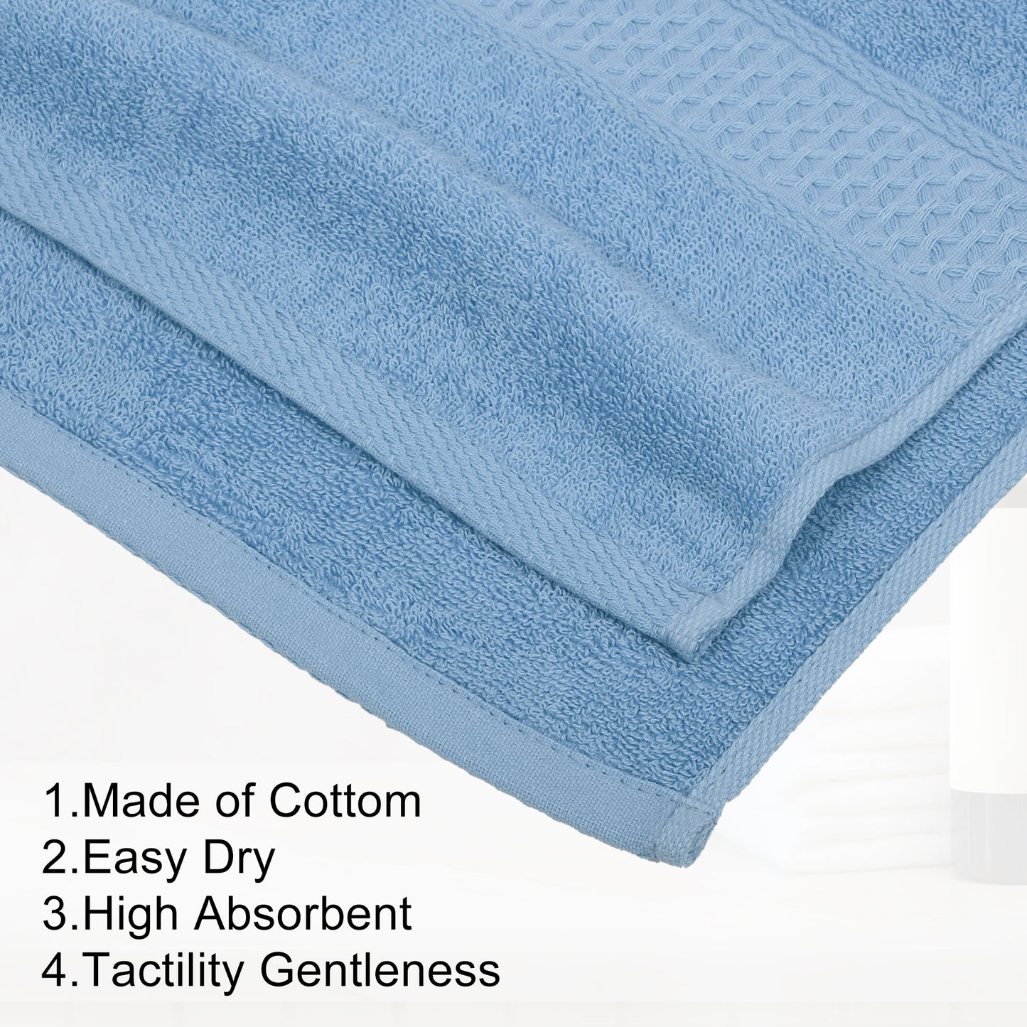 3 Pcs Cotton Bath Towel, Soft Absorbent Classic Towels Set, Blue Gray