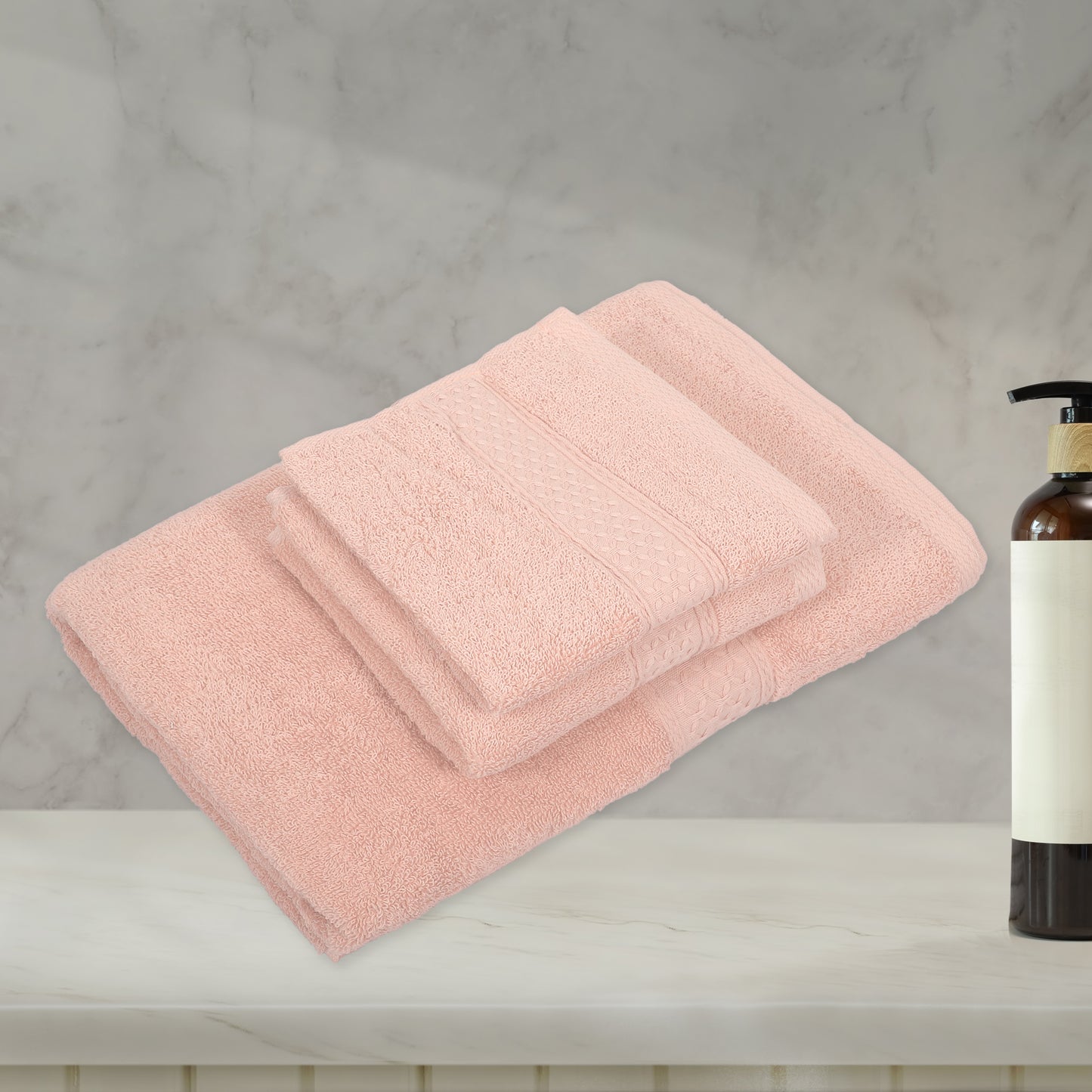 3 Pcs Cotton Bath Towel, Soft Absorbent Classic Towels Set, Light Pink