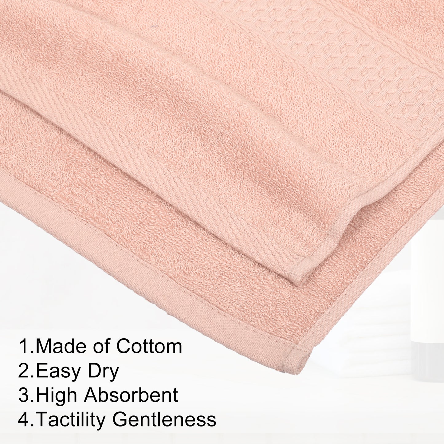 3 Pcs Cotton Bath Towel, Soft Absorbent Classic Towels Set, Light Pink