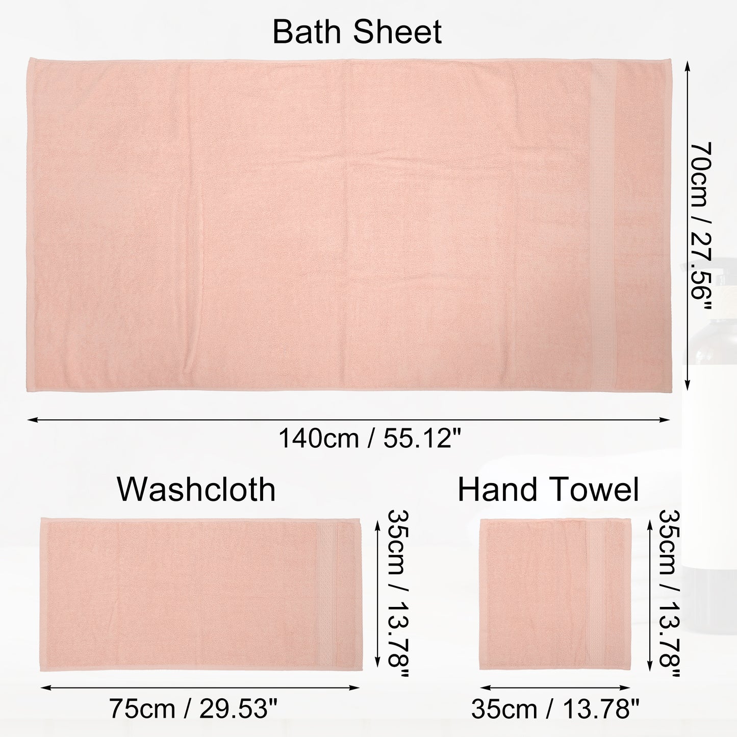 3 Pcs Cotton Bath Towel, Soft Absorbent Classic Towels Set, Light Pink