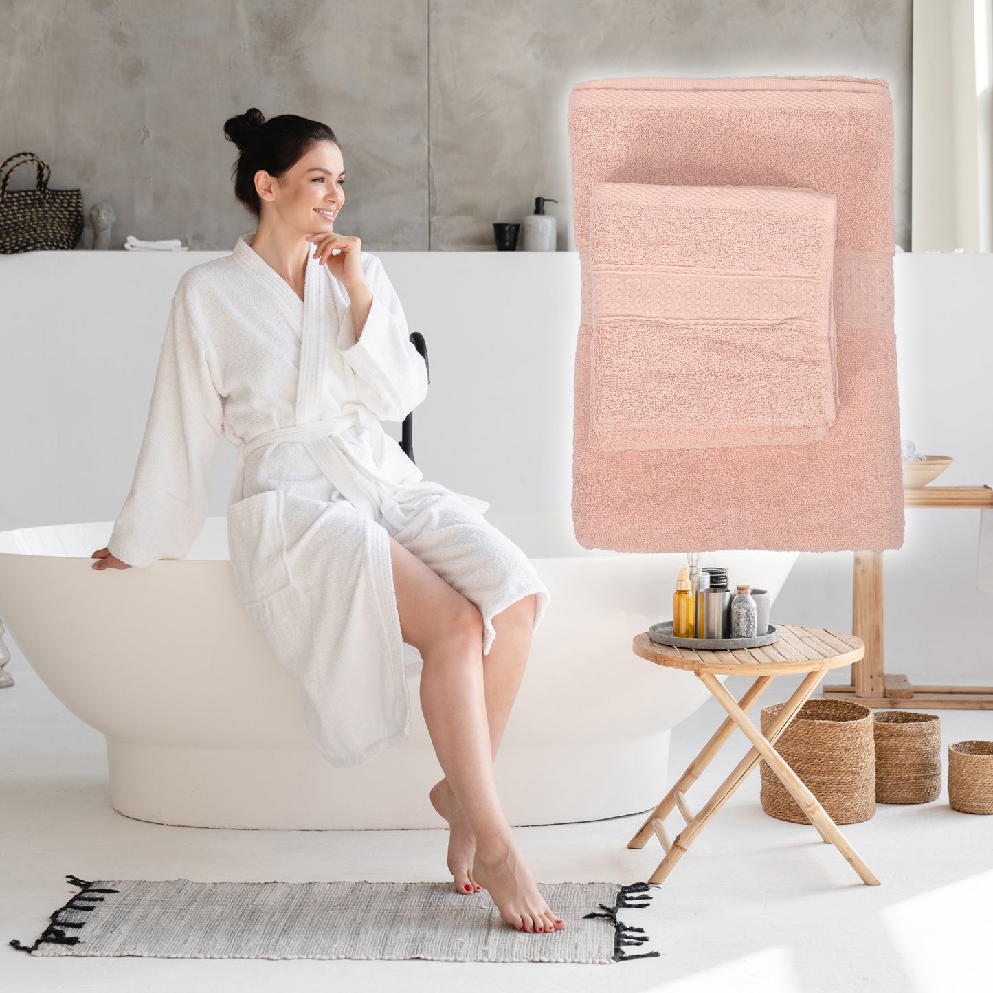 3 Pcs Cotton Bath Towel, Soft Absorbent Classic Towels Set, Light Pink