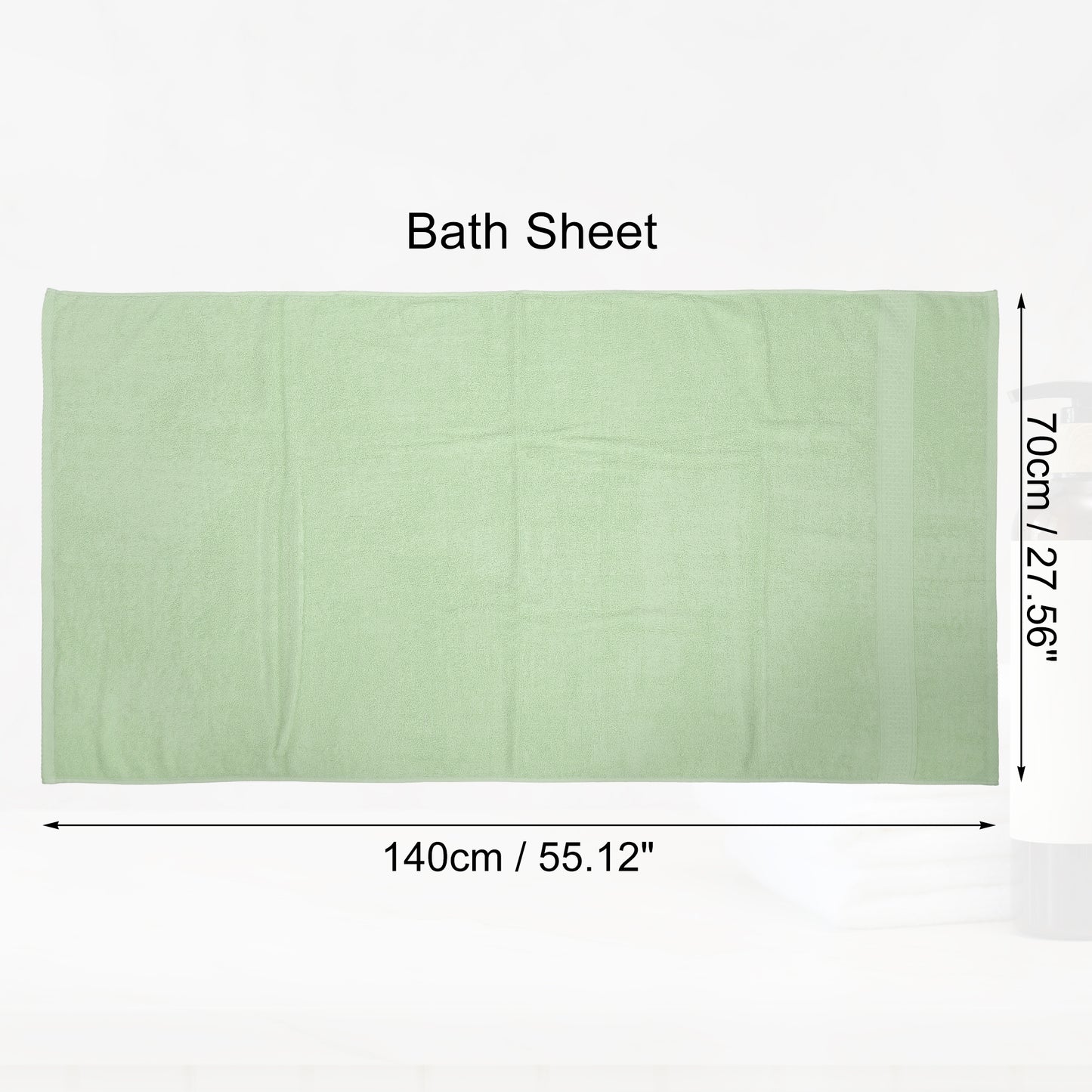 Toalla de baño clásica de algodón absorbente, verde claro, 70 x 140 cm