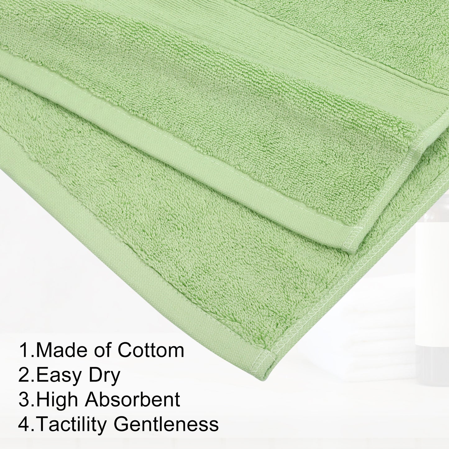 3 Pcs Cotton Bath Towel, Plain Soft Absorbent Towels Set, Green