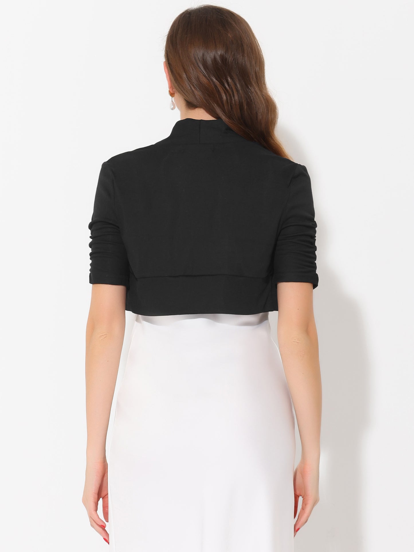 Women's Short Sleeve Shrugs Ruched Sleeve Open Front Cropped Bolero Cardigan