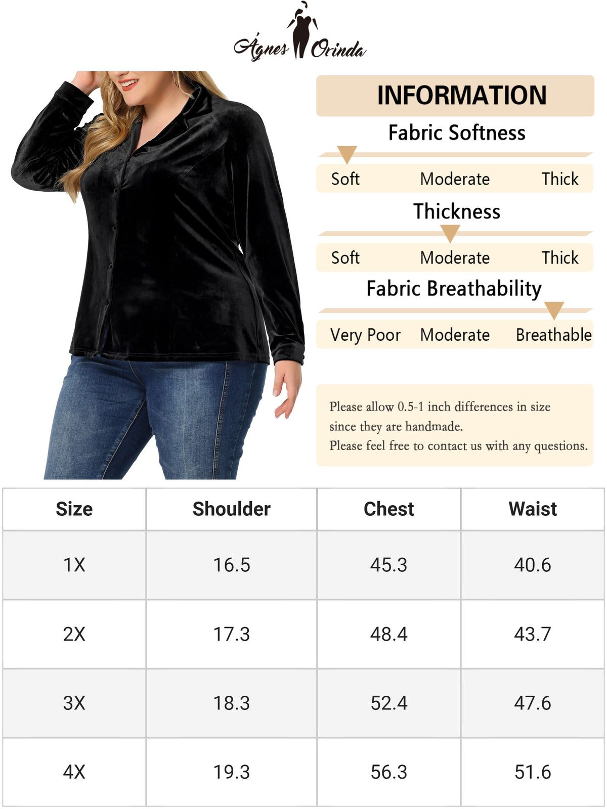 Women Plus Size Velvet Vintage Lapel Long Sleeve Button Down Shirt