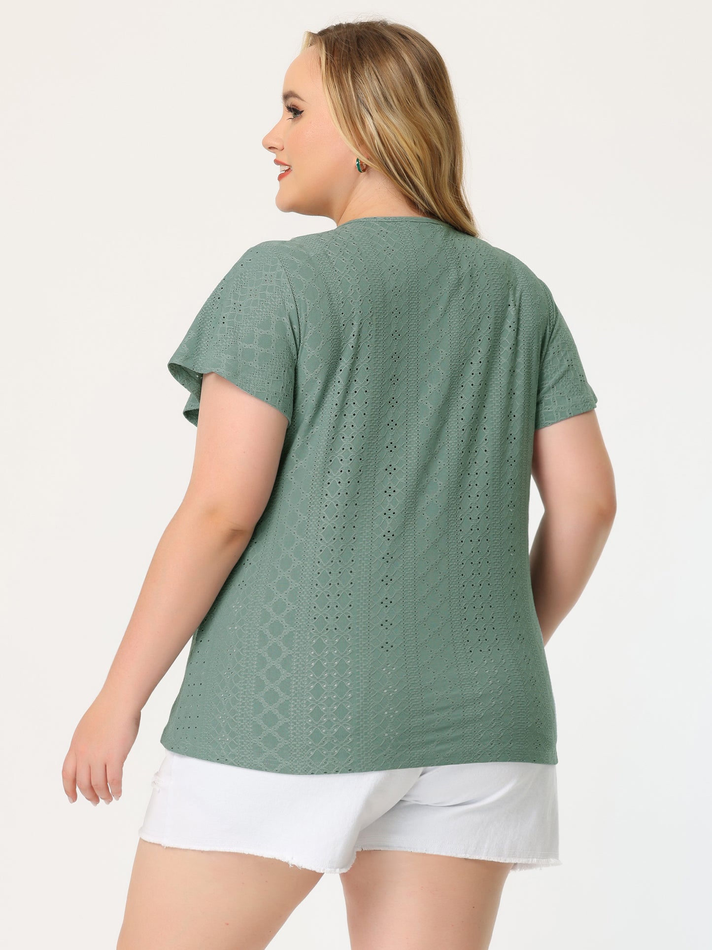 Women's Plus Size Summer Tee V Neck Hollow Flare Short Sleeve Casual Top Tunic