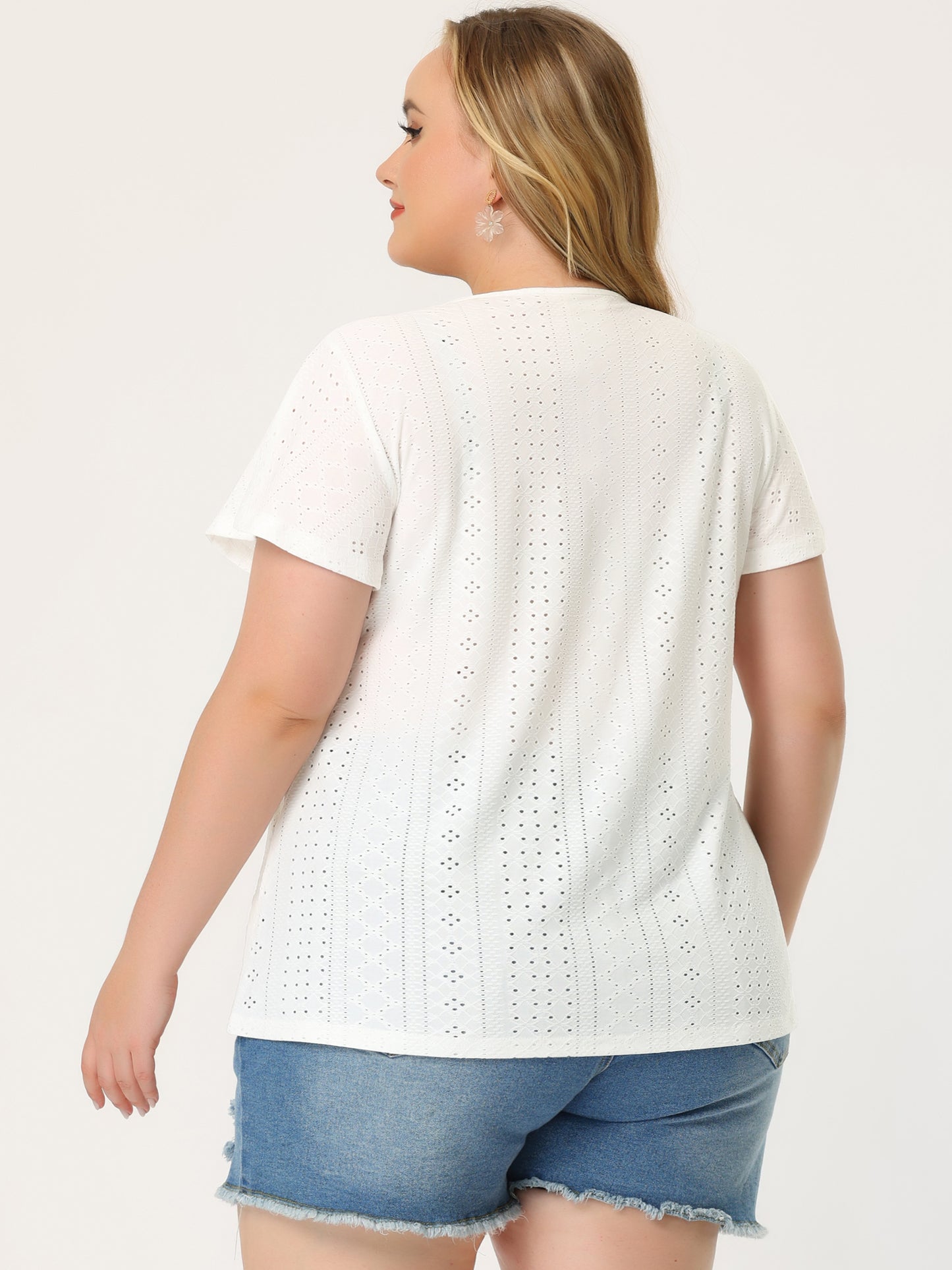 Women's Plus Size Summer Tee V Neck Hollow Flare Short Sleeve Casual Top Tunic