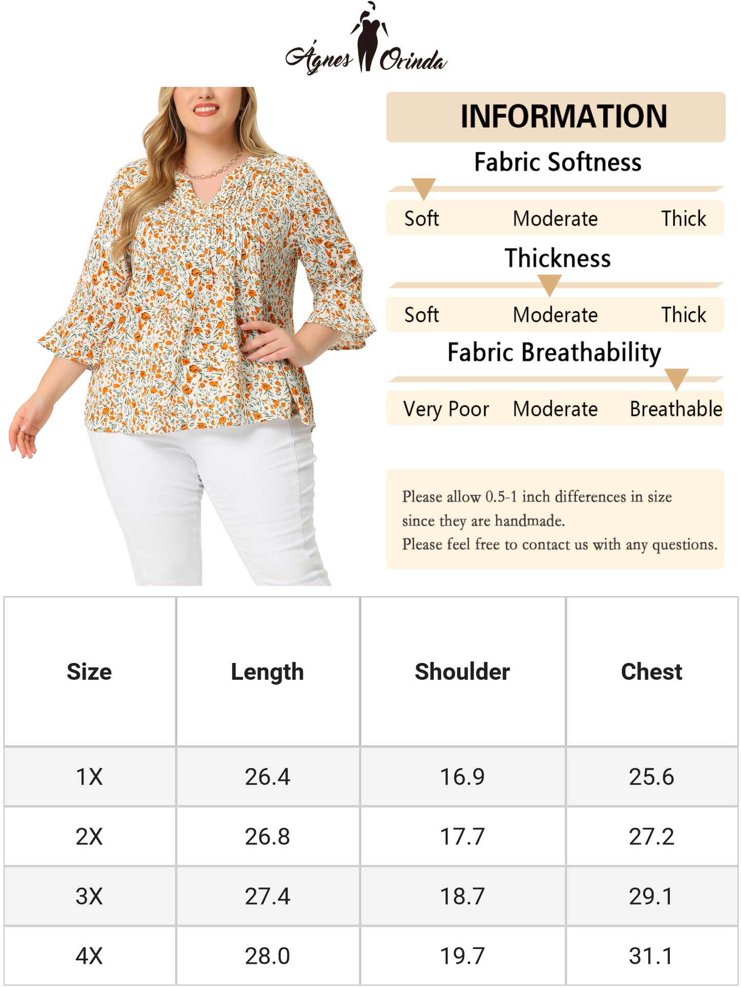 Women Plus Size Top Pleated Long Sleeves V Neck Floral Blouse