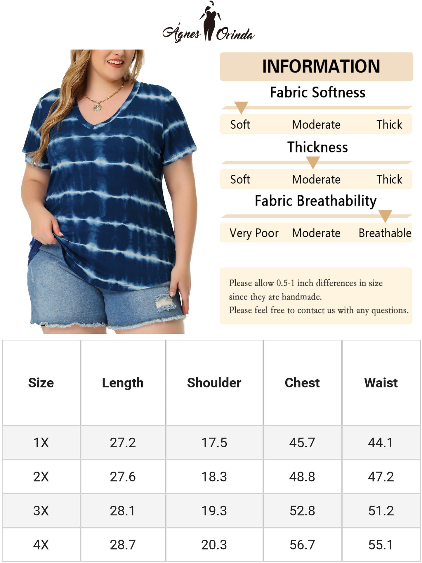 Women's Plus Size Summer Top V Neck Short Sleeve Casual Tie Dye