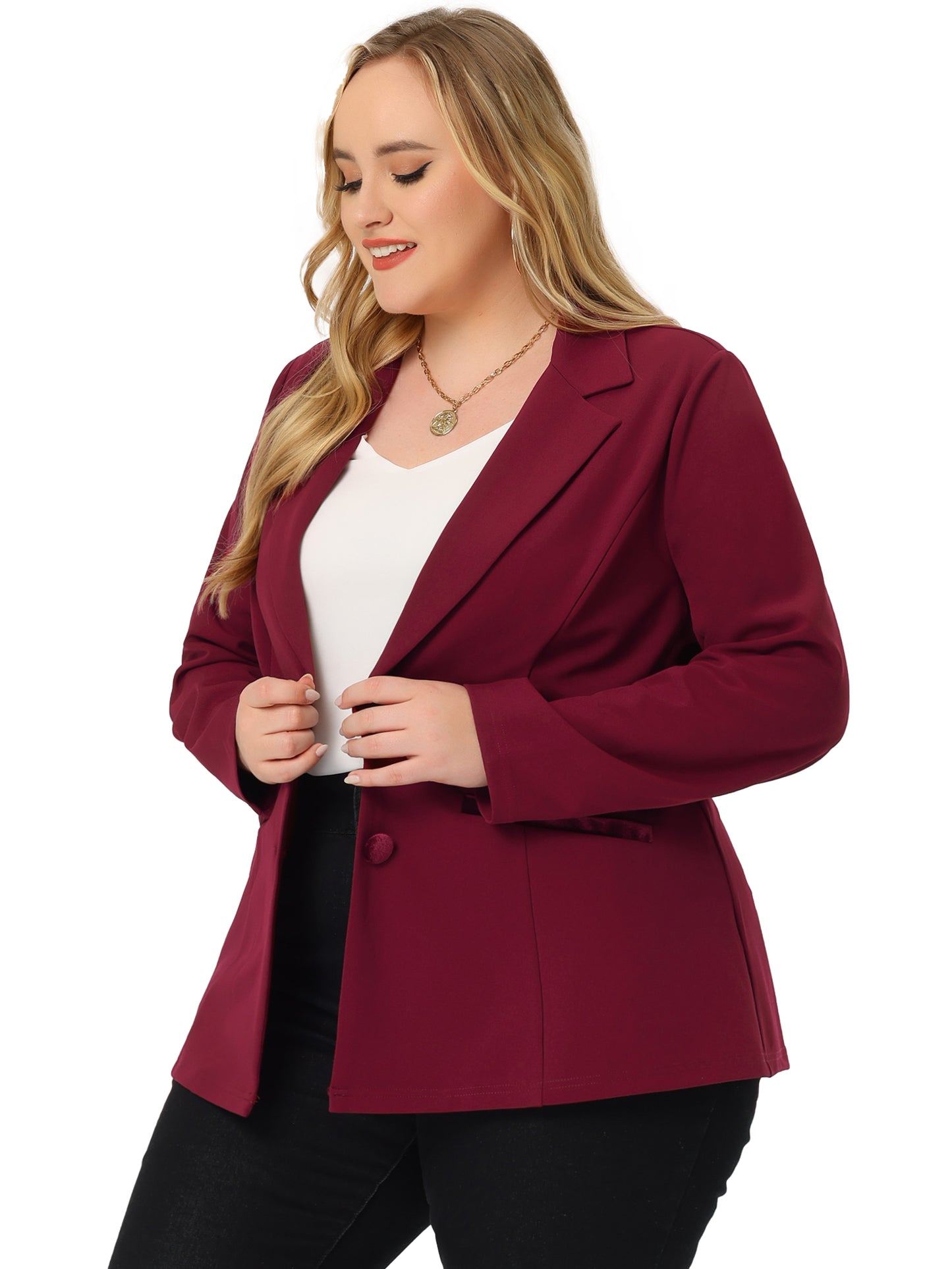 Blazer de talla grande para mujer, con solapa con muescas y cuello en V, para oficina, trabajo, negocios, chaqueta, blazer