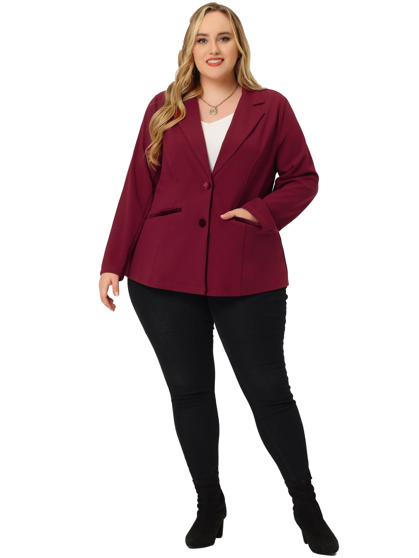 Blazer de talla grande para mujer, con solapa con muescas y cuello en V, para oficina, trabajo, negocios, chaqueta, blazer