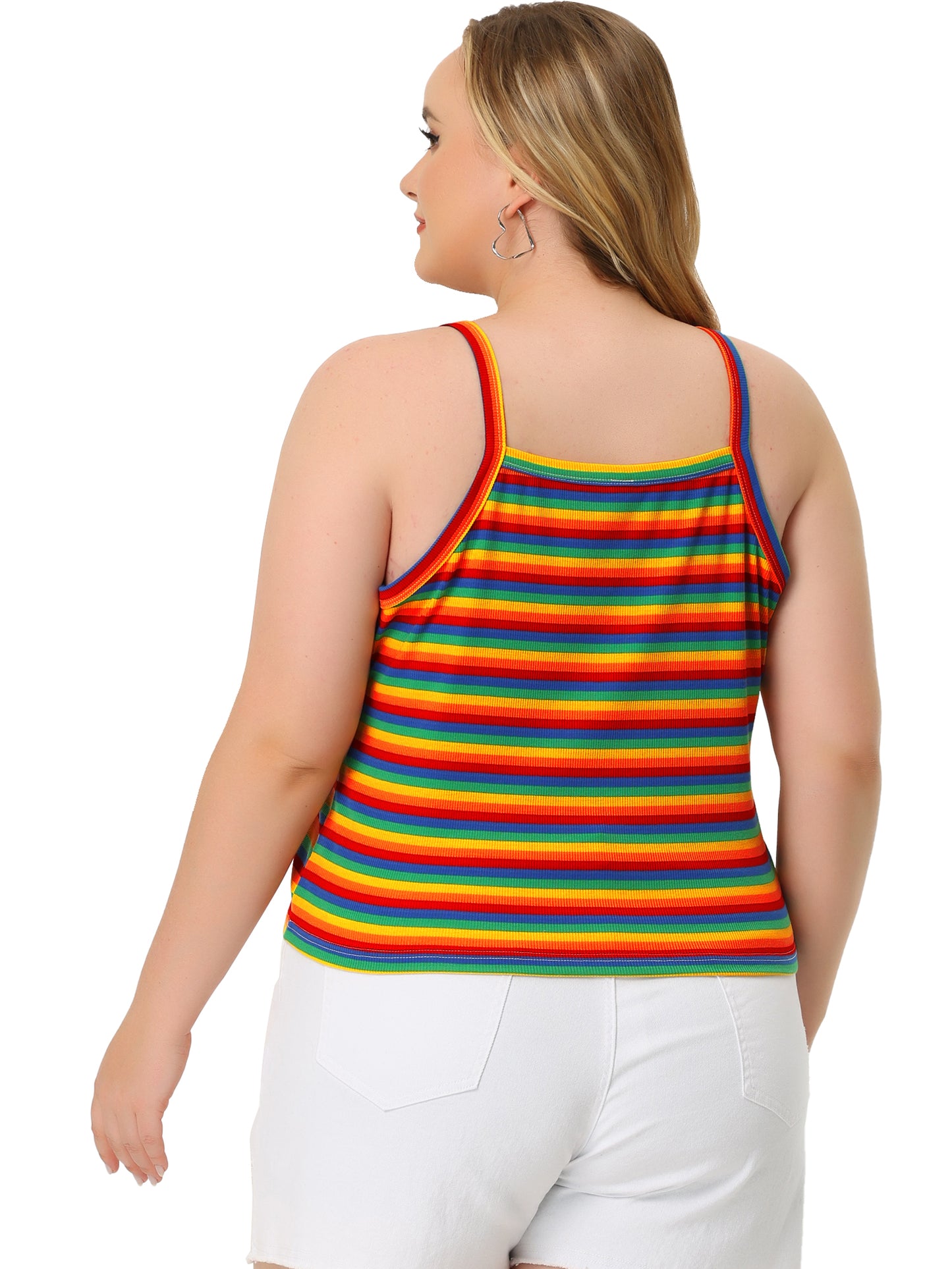 Women's Plus Size Cami Strap Rainbow Sleeveless Stretch Camisole Top