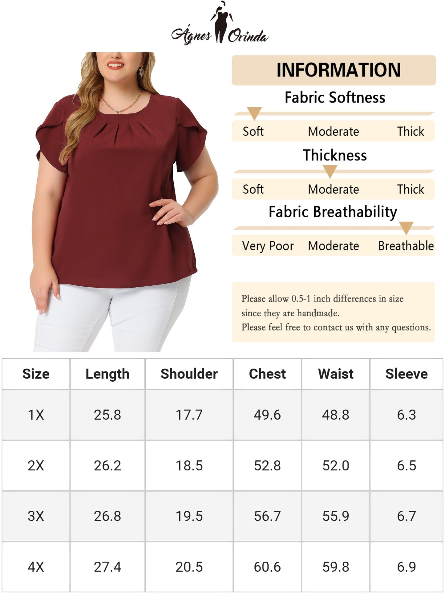 Women Plus Size Work Top Round Neck Pleated Tulip Sleeves Blouse Summer Top