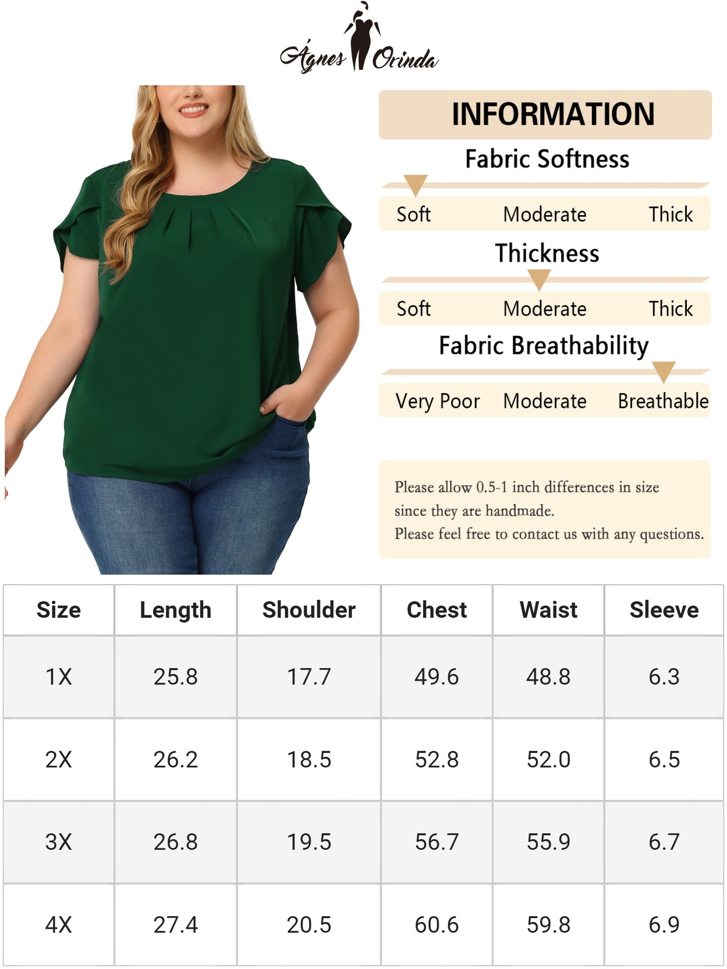 Women Plus Size Work Top Round Neck Pleated Tulip Sleeves Blouse Summer Top