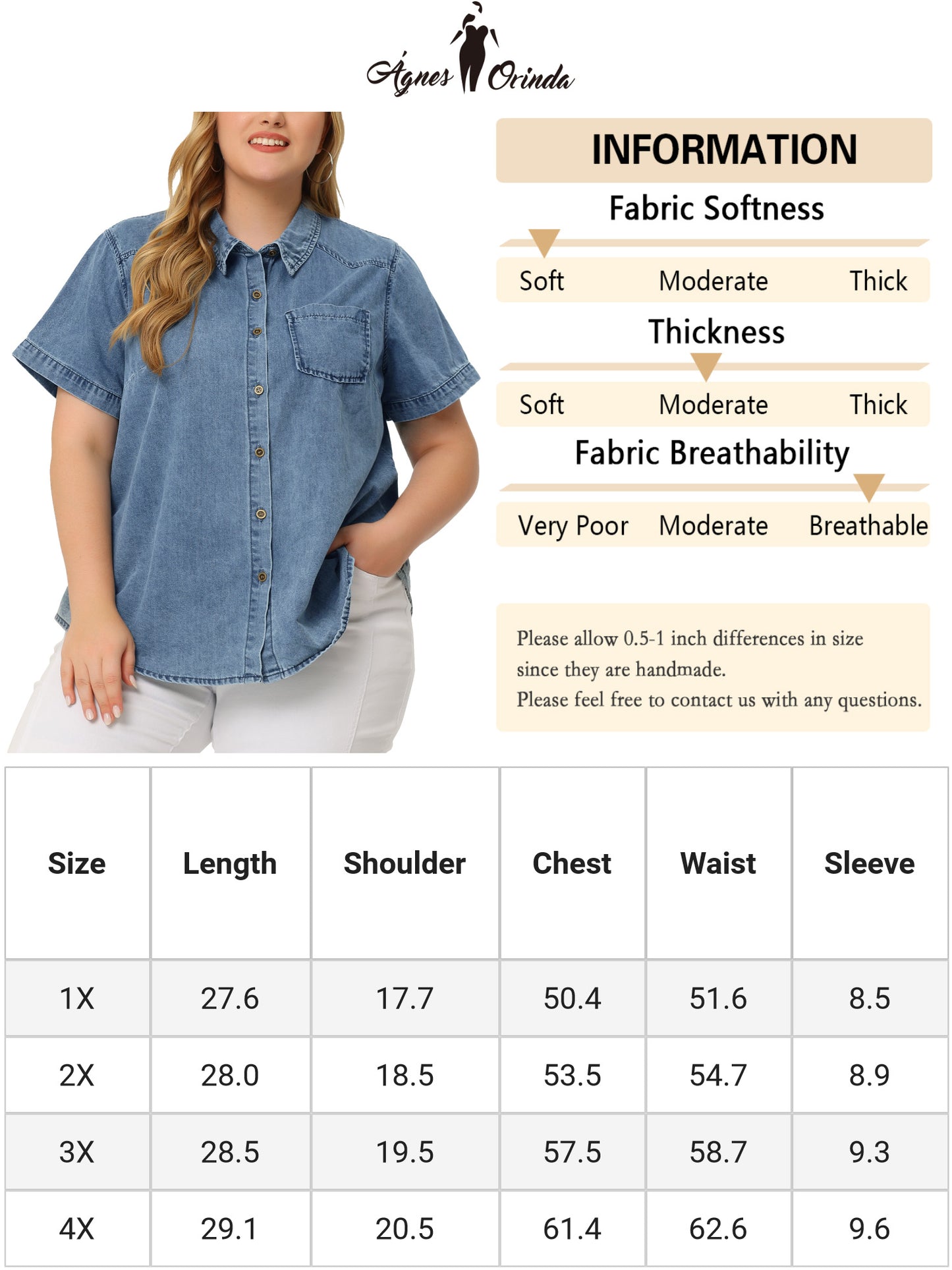 Women Plus Size Denim Shirt Jean Western Shirts Short Sleeve Button Down Top