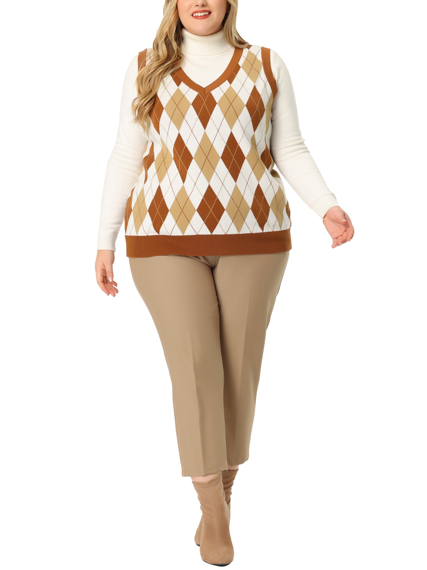 Women Plus Size Sweater Vest Plaid Cable Knit Sleeveless Pullover Crop Top Sweater Vest