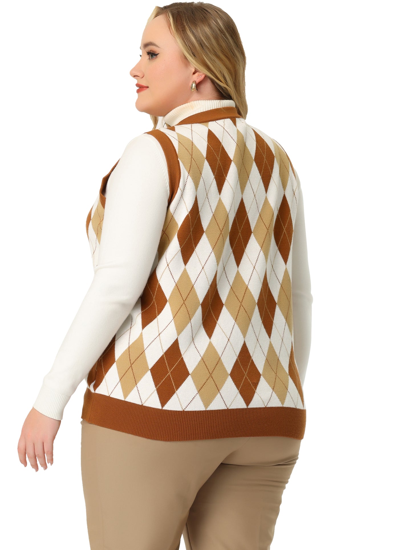 Women Plus Size Sweater Vest Plaid Cable Knit Sleeveless Pullover Crop Top Sweater Vest