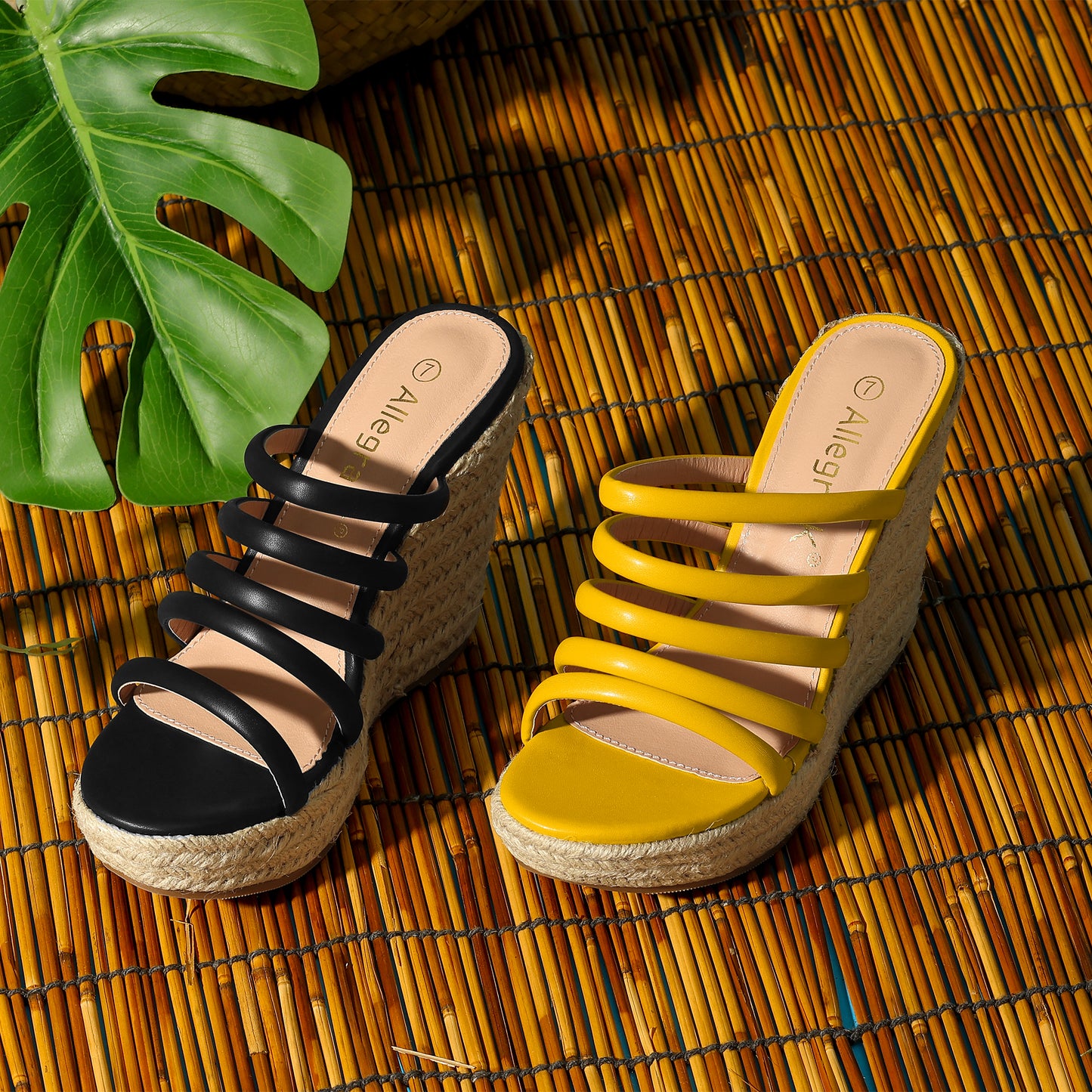 Sandalias de plataforma con tiras y cuña para mujer