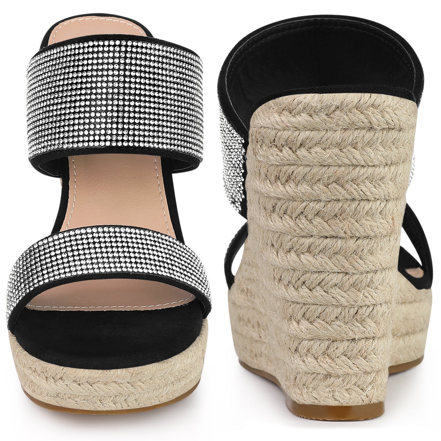 Sandalias de cuña con plataforma y diamantes de imitación para mujer