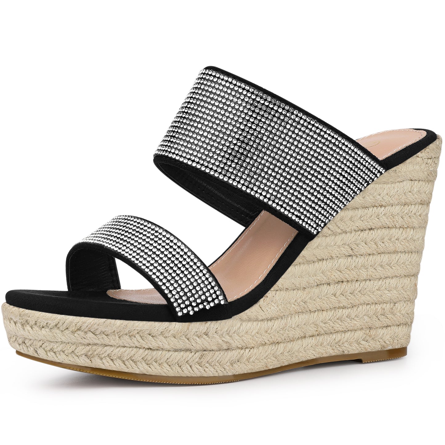 Sandalias de cuña con plataforma y diamantes de imitación para mujer