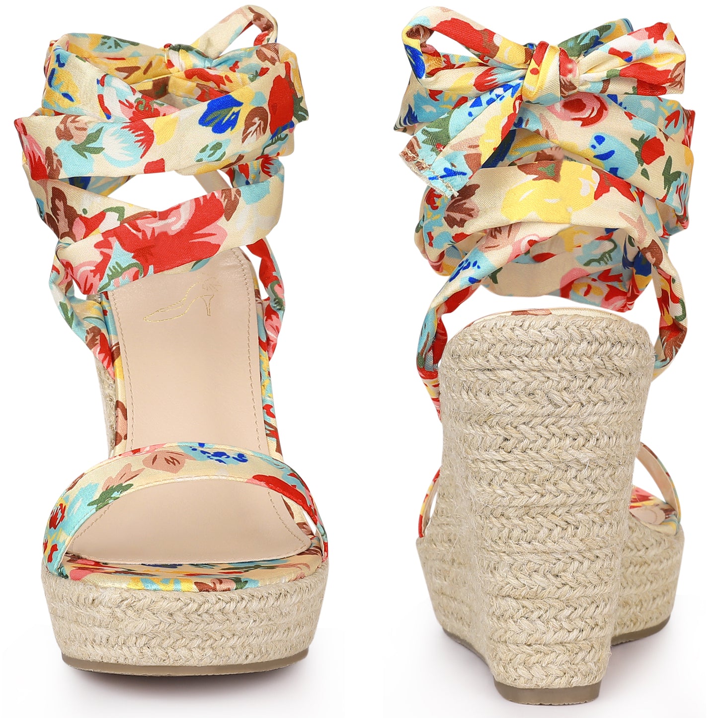 Sandalias de cuña con plataforma y estampado floral para mujer
