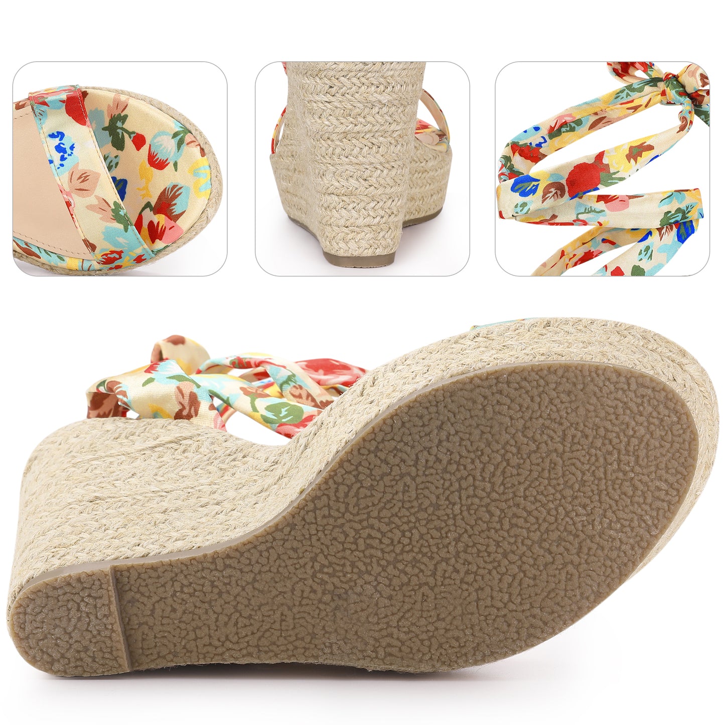 Sandalias de cuña con plataforma y estampado floral para mujer