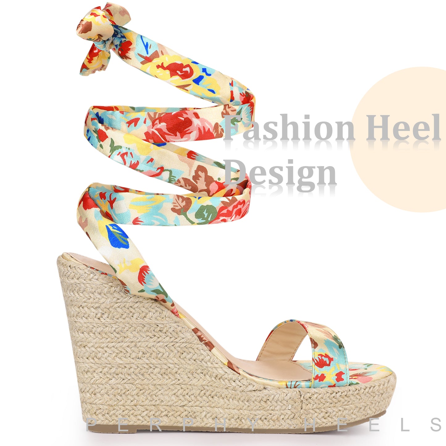 Sandalias de cuña con plataforma y estampado floral para mujer