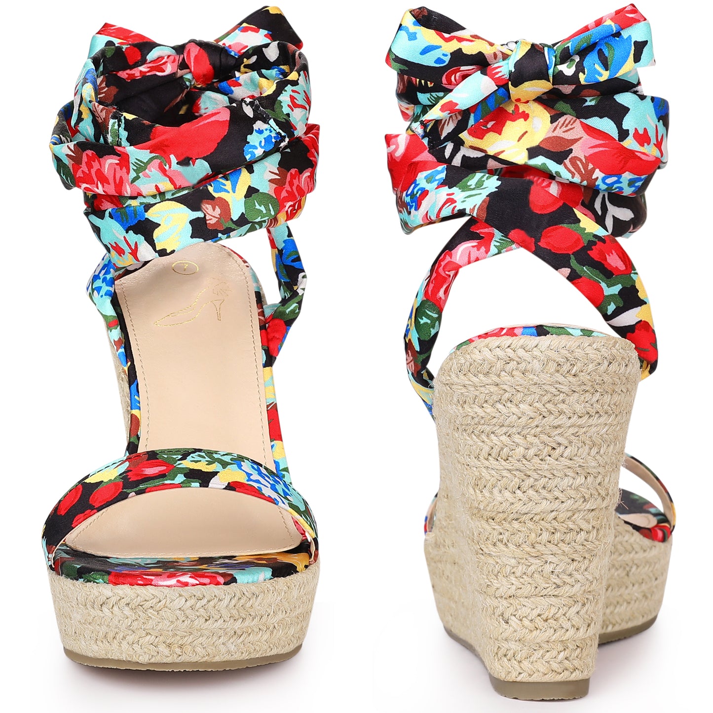 Sandalias de cuña con plataforma y estampado floral para mujer