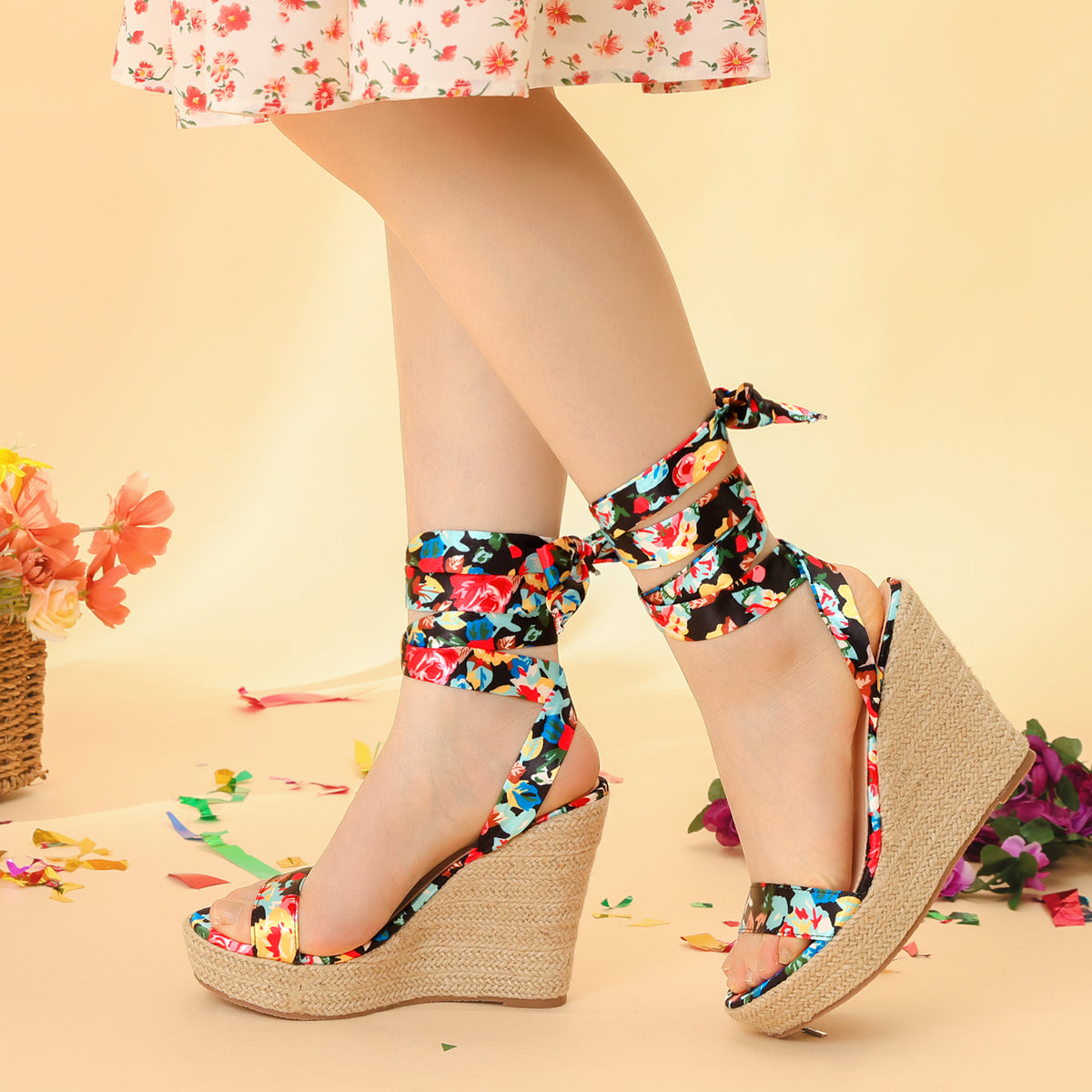 Women Platform Floral Printed Espadrille Wedge Sandals