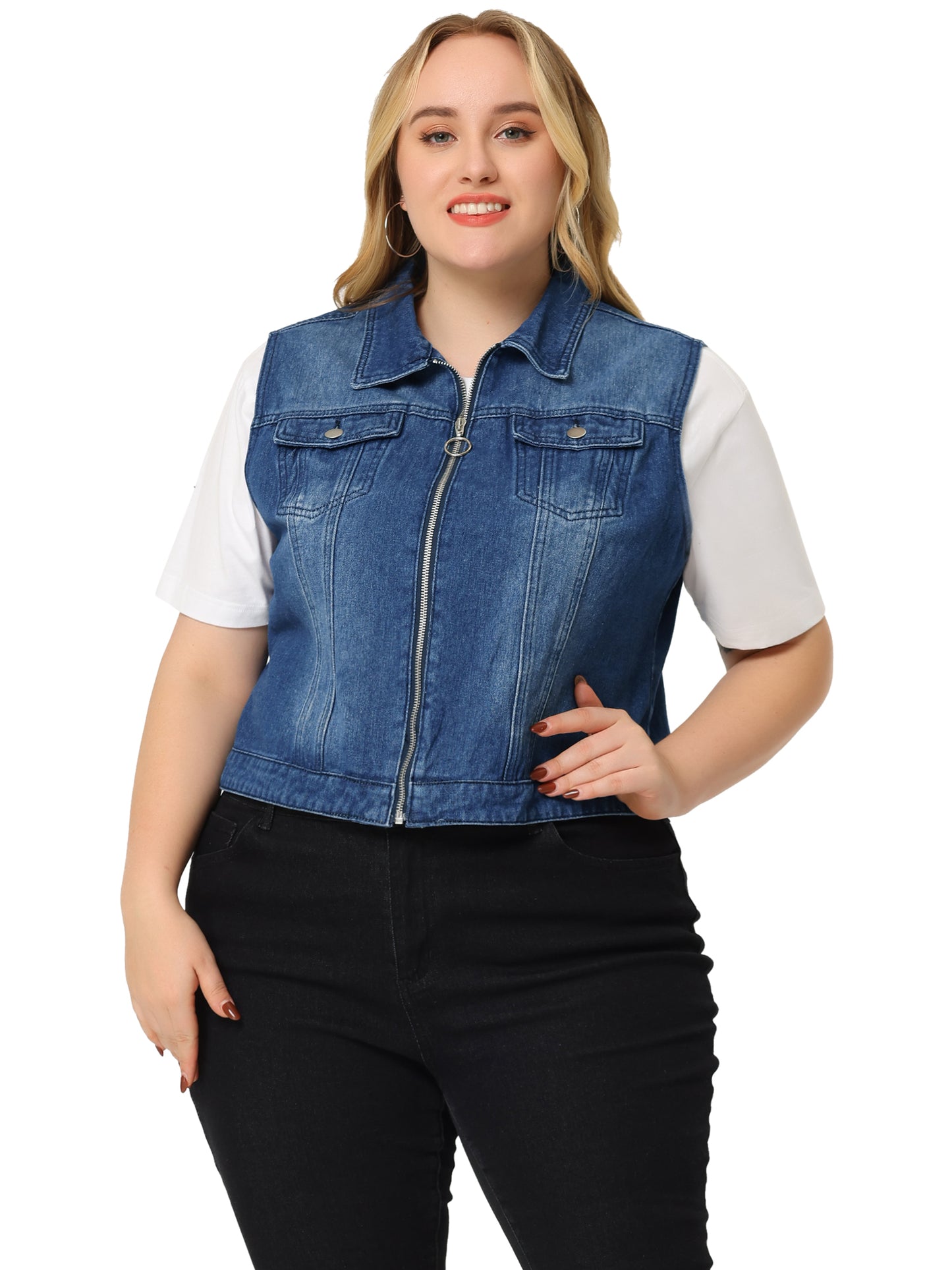 Women Plus Size Denim Vest Sleeveless Zip Up Button Down Waistcoat Jeans Jackets Vests