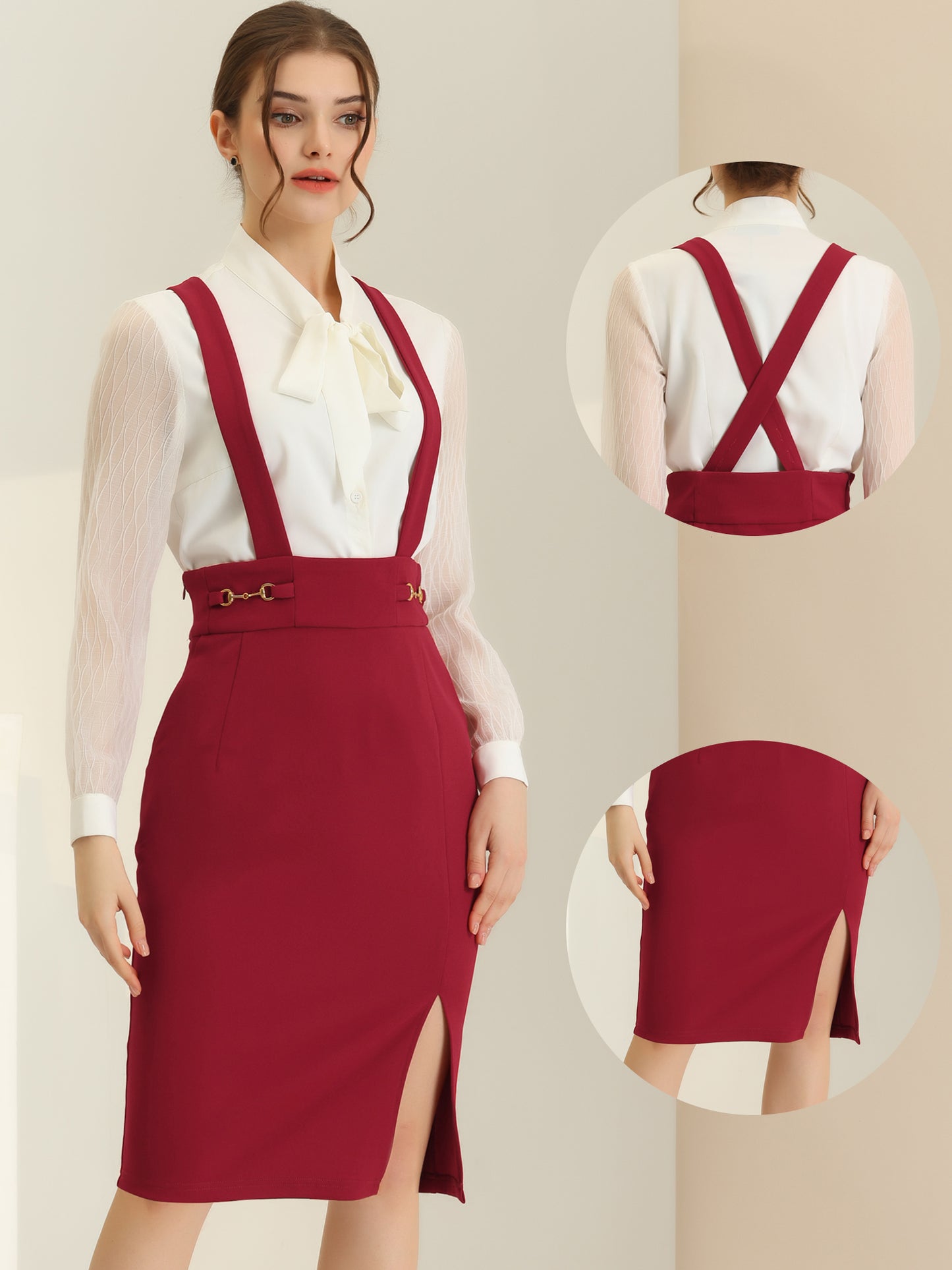 Women's Pencil Skirts High Waist Split Adjustable Strap Suspender Skirt