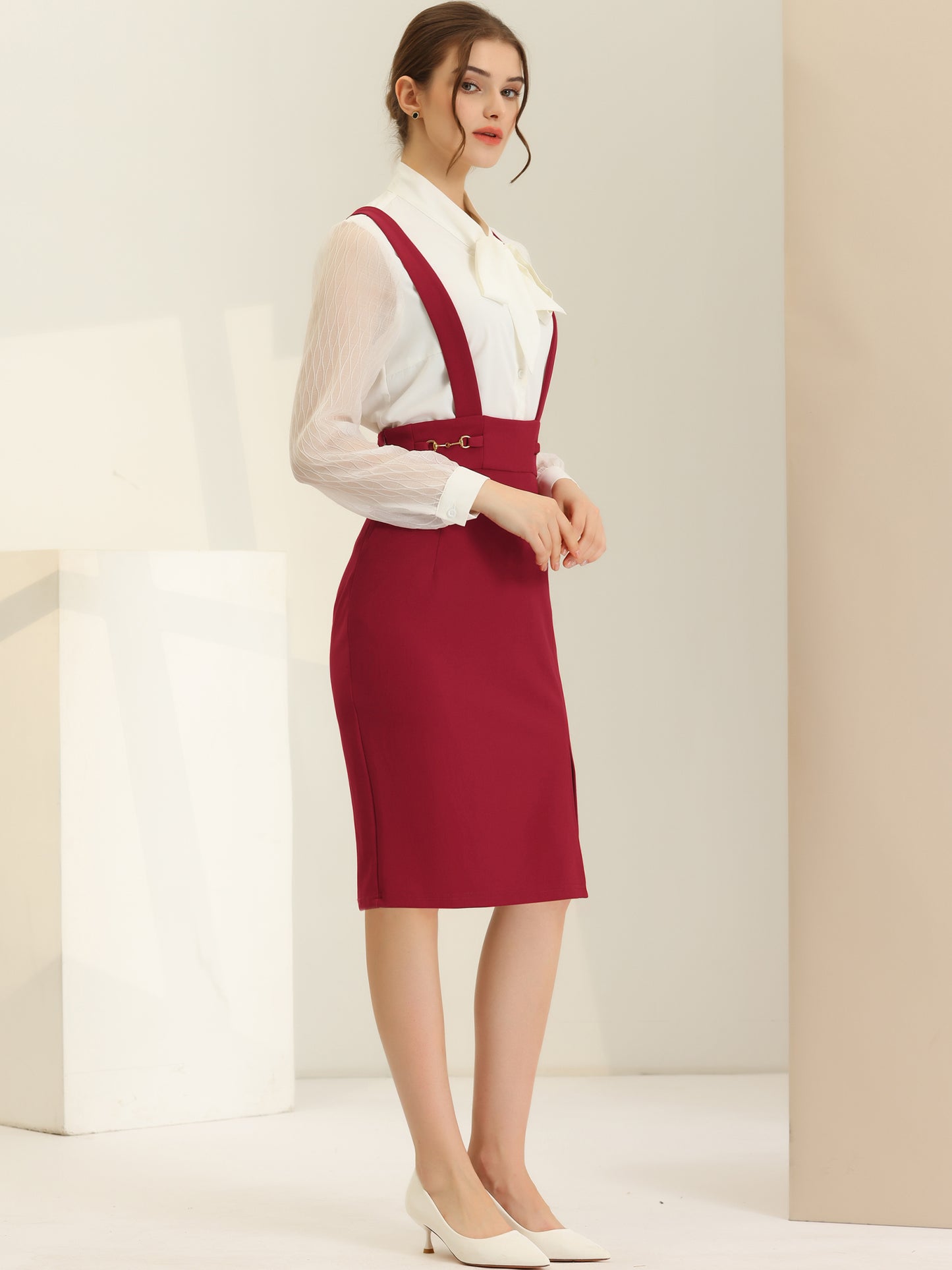 Women's Pencil Skirts High Waist Split Adjustable Strap Suspender Skirt