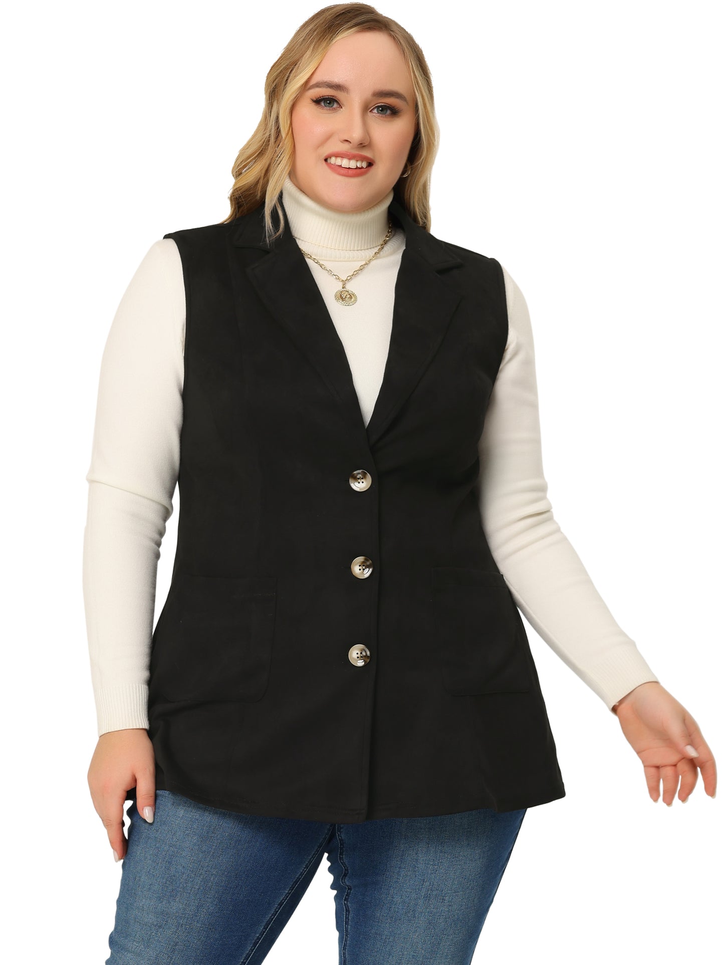Women Plus Size Utility Vest Lapel Sleeveless Lightweight Suede Vests Jacket