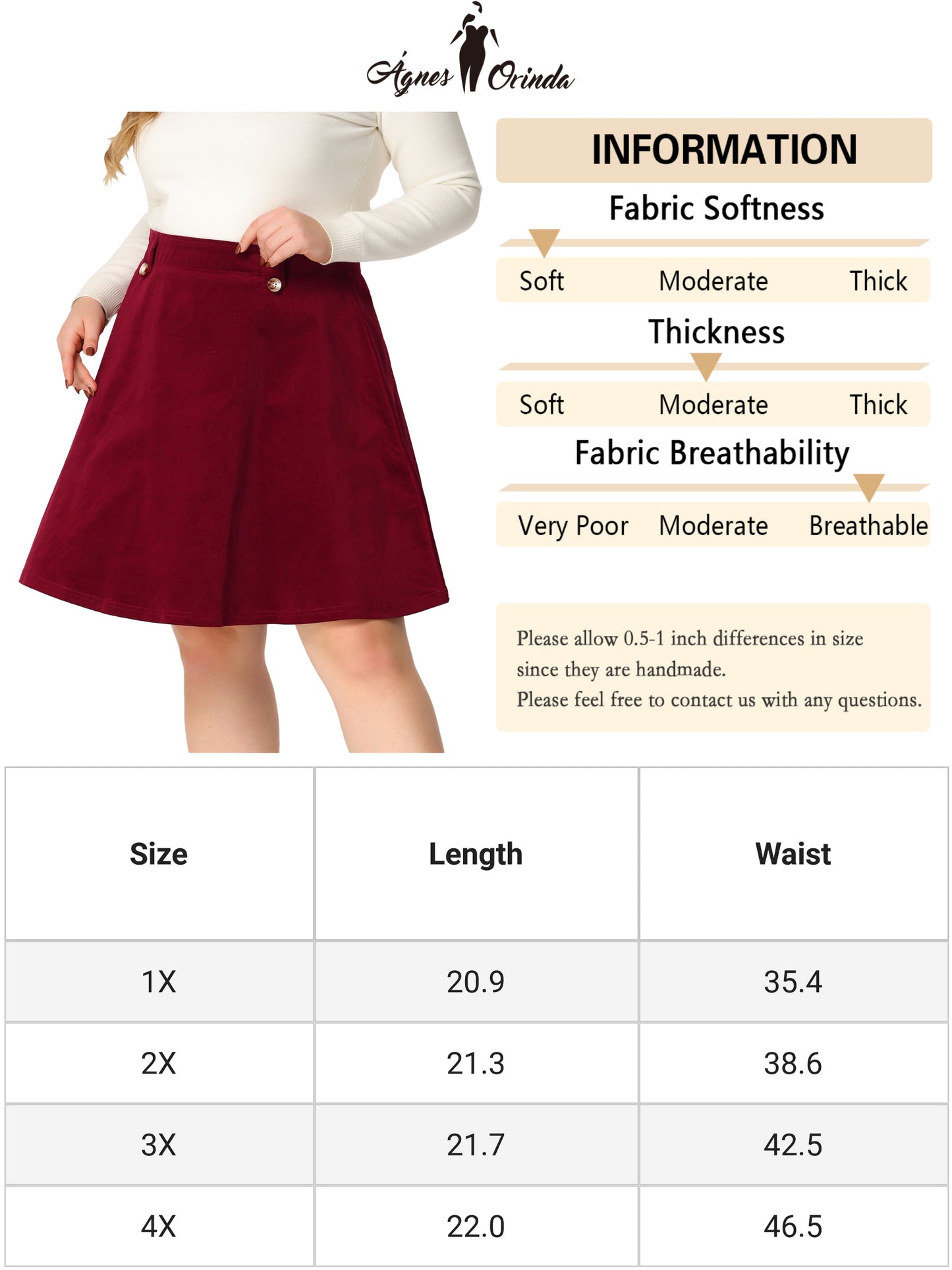 Women Plus Size Retro Corduroy Skirts Elastic Waist Button Decor Fall A-Line Mini Skirt