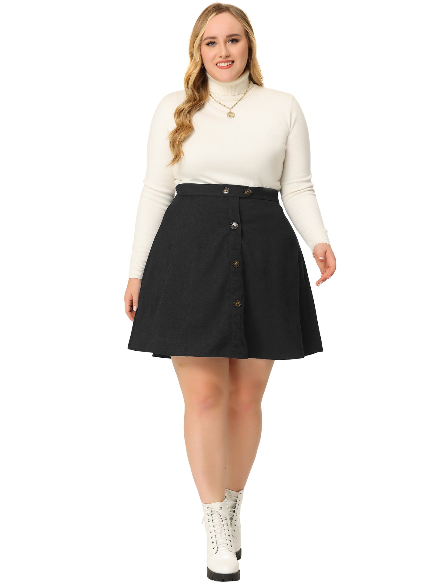 Women Plus Size Corduroy Skirt Button Casual Mid Waist A Line Mini Skirt